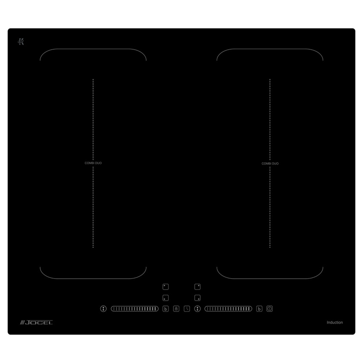 Placa de inducción negra con dos zonas de cocción circulares.