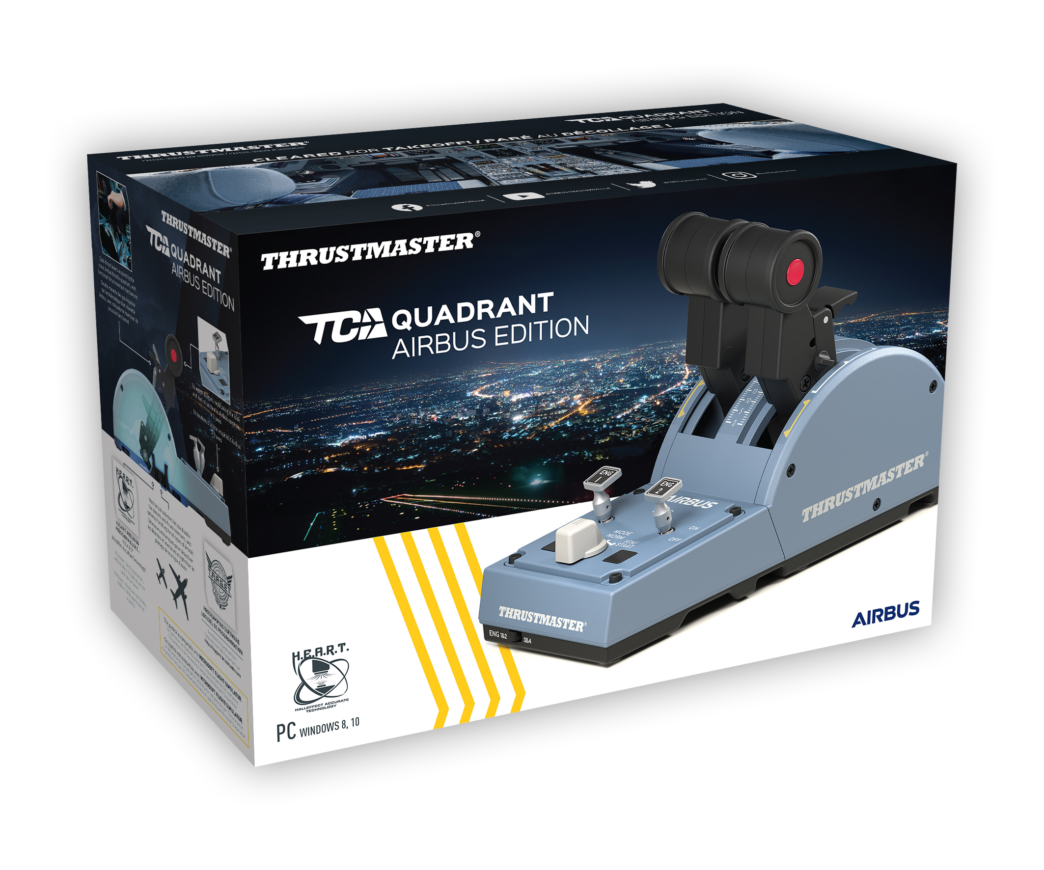 Thrustmaster TCA Quadrant Airbus Edition box. Black box with an illustration of the product.