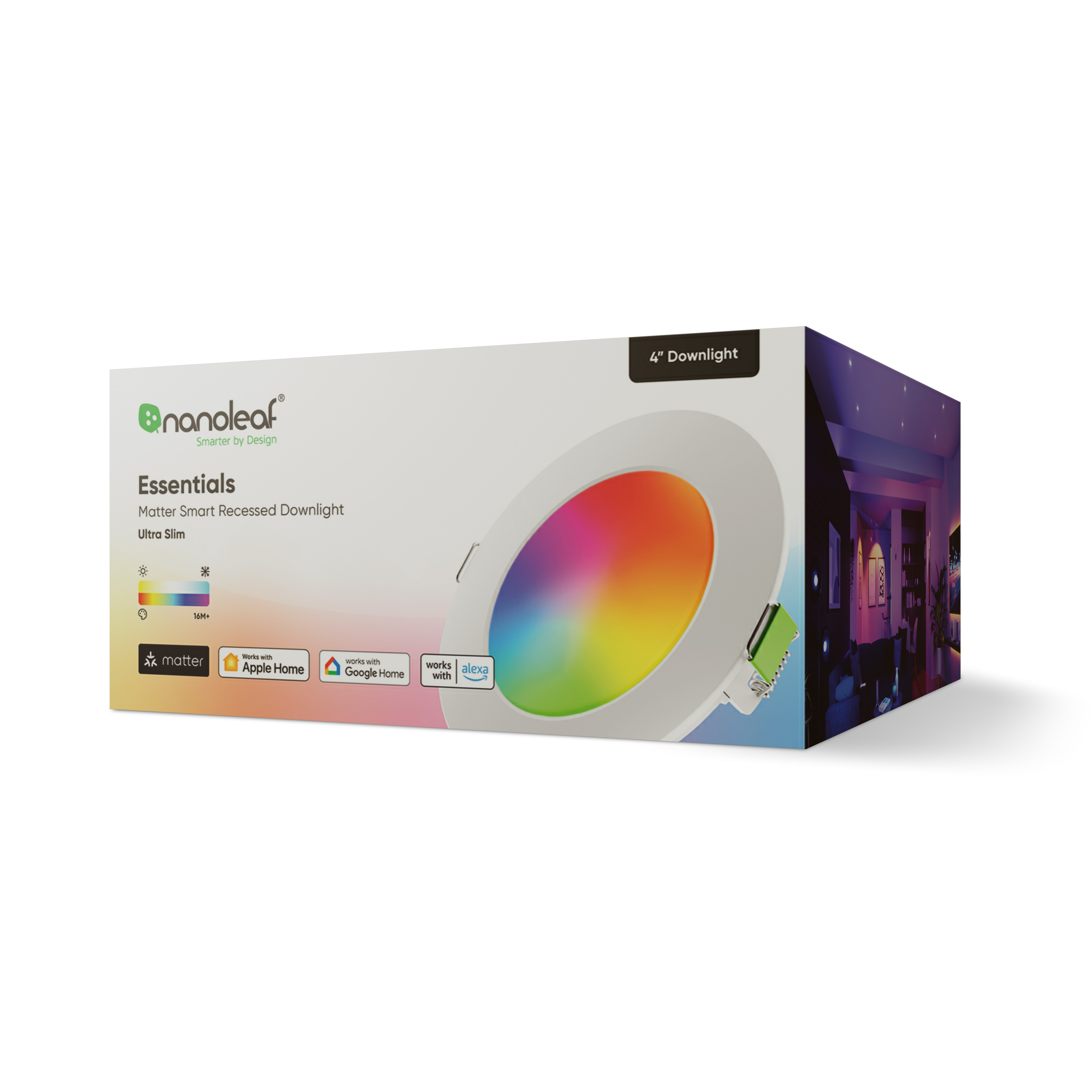Scatola di un downlight a incasso intelligente con un display luminoso colorato.