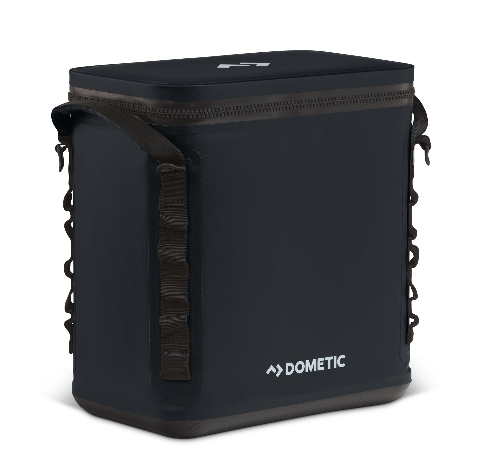 Black insulated cooler bag with a black strap and a 'DOMETIC' logo on the front. White background.
