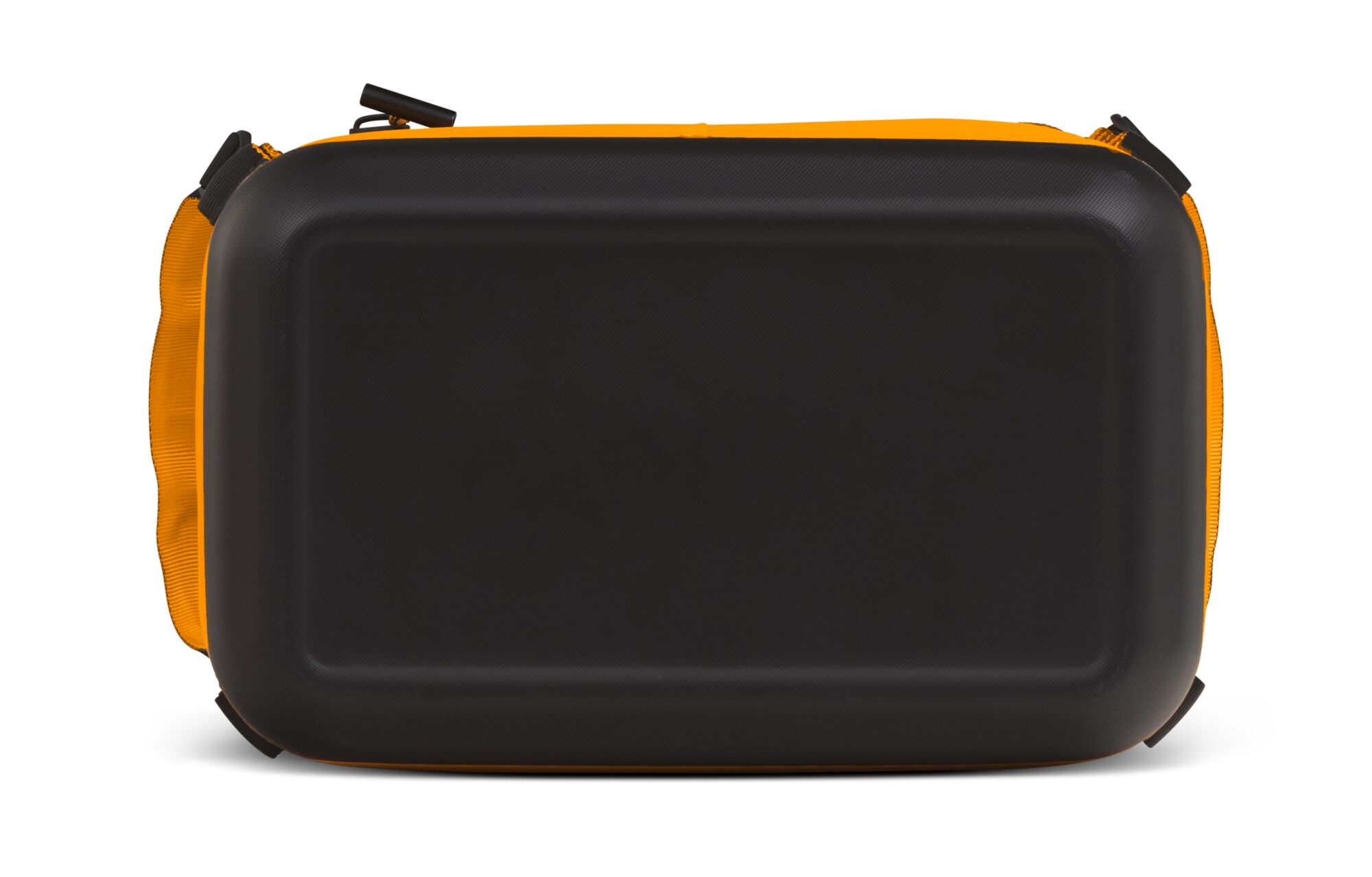 Black and yellow cooler with a rectangular shape. Isolated on white background.