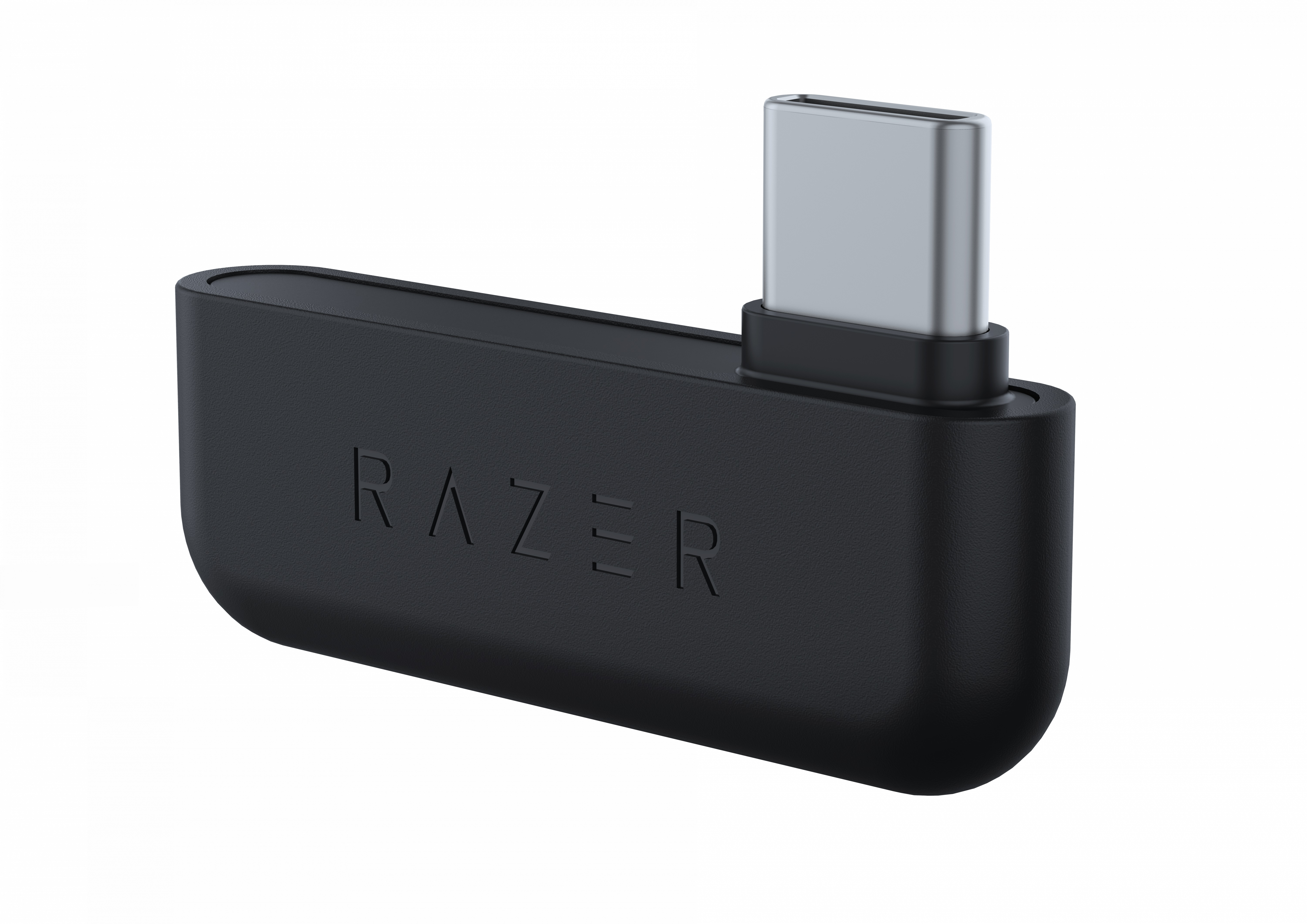 Czarny adapter Razer USB-C. Białe tło.