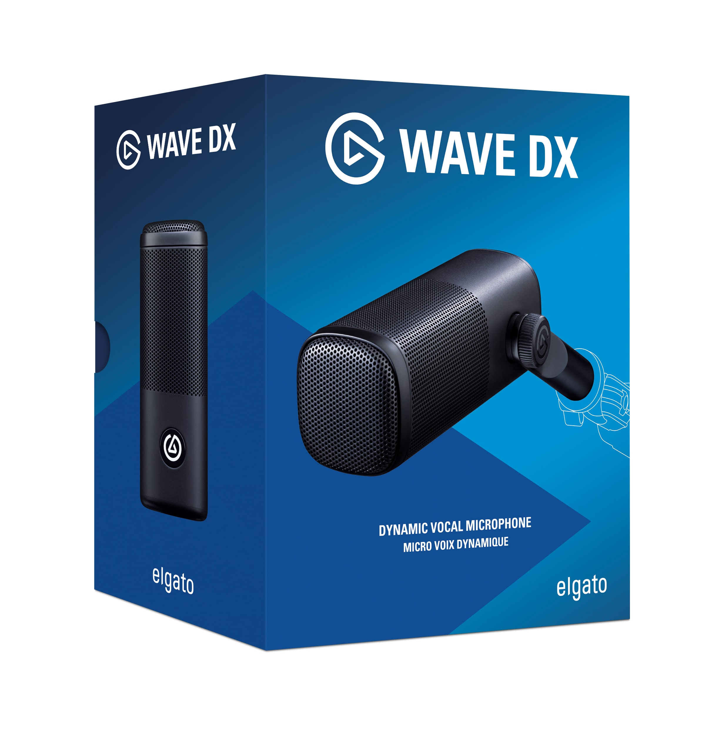 Elgato Wave DX microfoon doos, een zwarte dynamische zangmicrofoon voor heldere audio-opnames.
