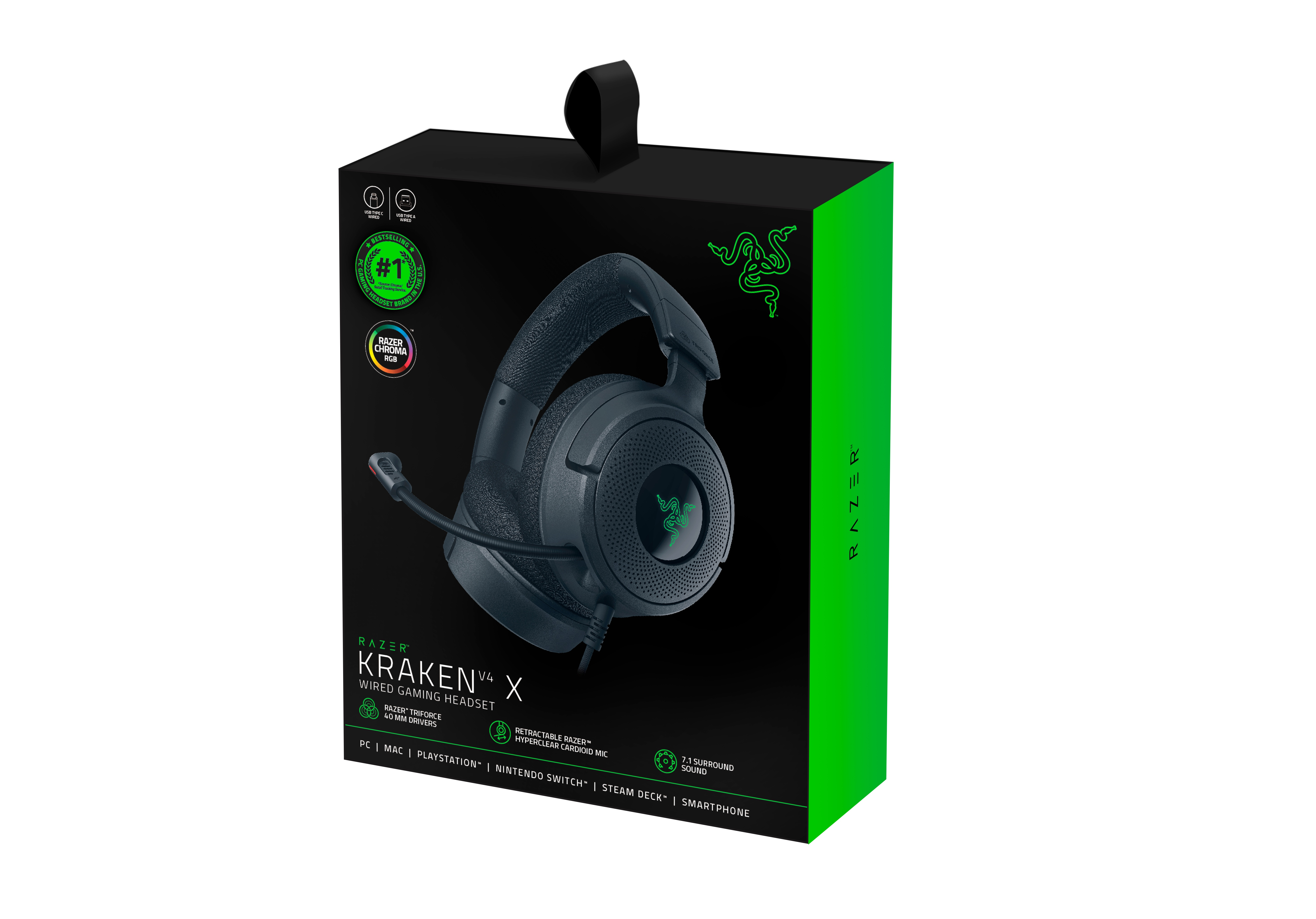 Zwarte gaming headset doos op een witte achtergrond.