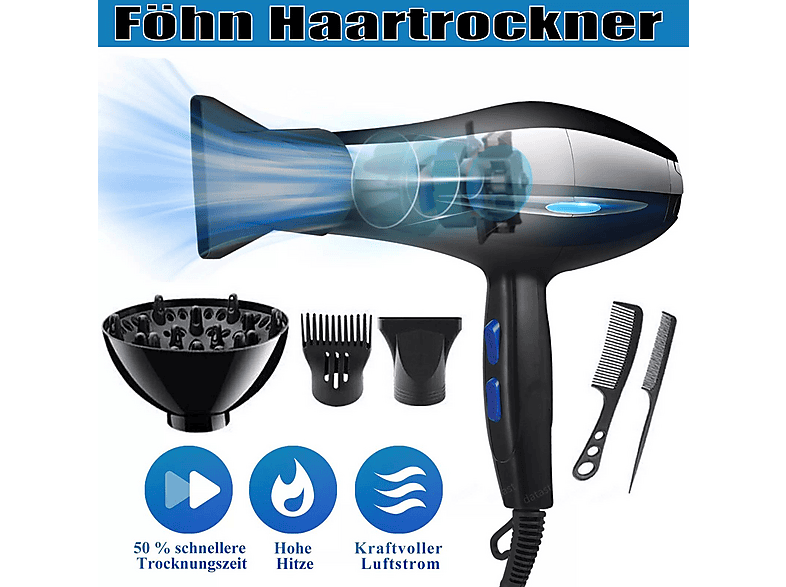 FLYSTAR 2200W Profi Haarföhn Föhn mit Diffusor lonen Haartrockner ...