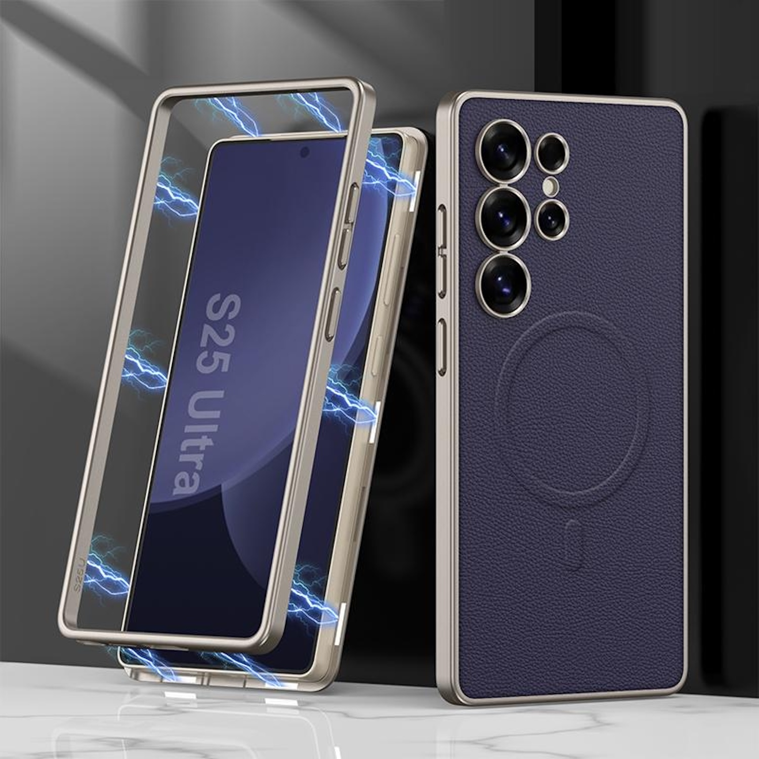 Funda de teléfono con un teléfono dentro y una funda en el fondo.