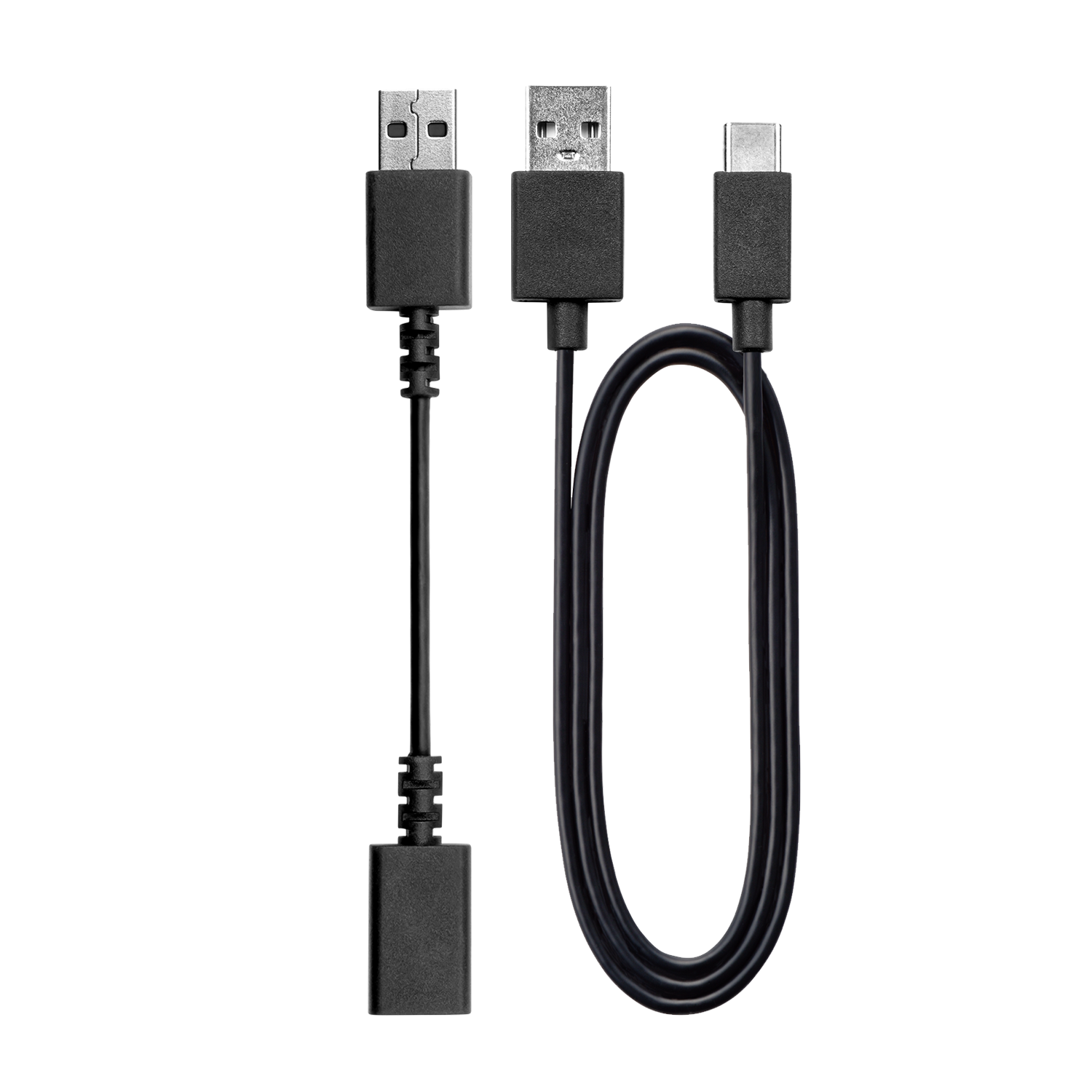 Czarne kable USB z różnymi złączami. Czarne tło.