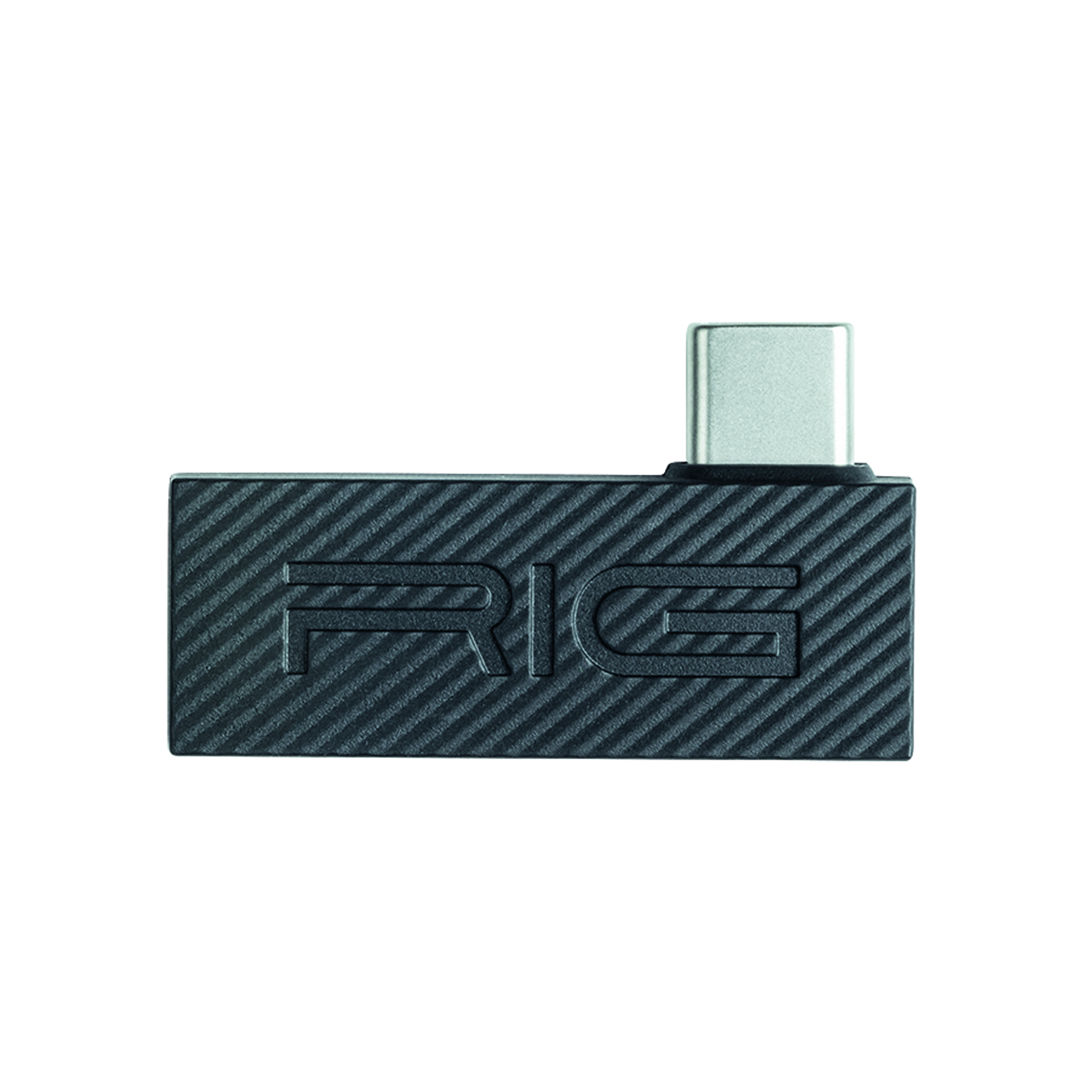 Czarny, mały, prostokątny adapter z napisem RIG na białym tle.