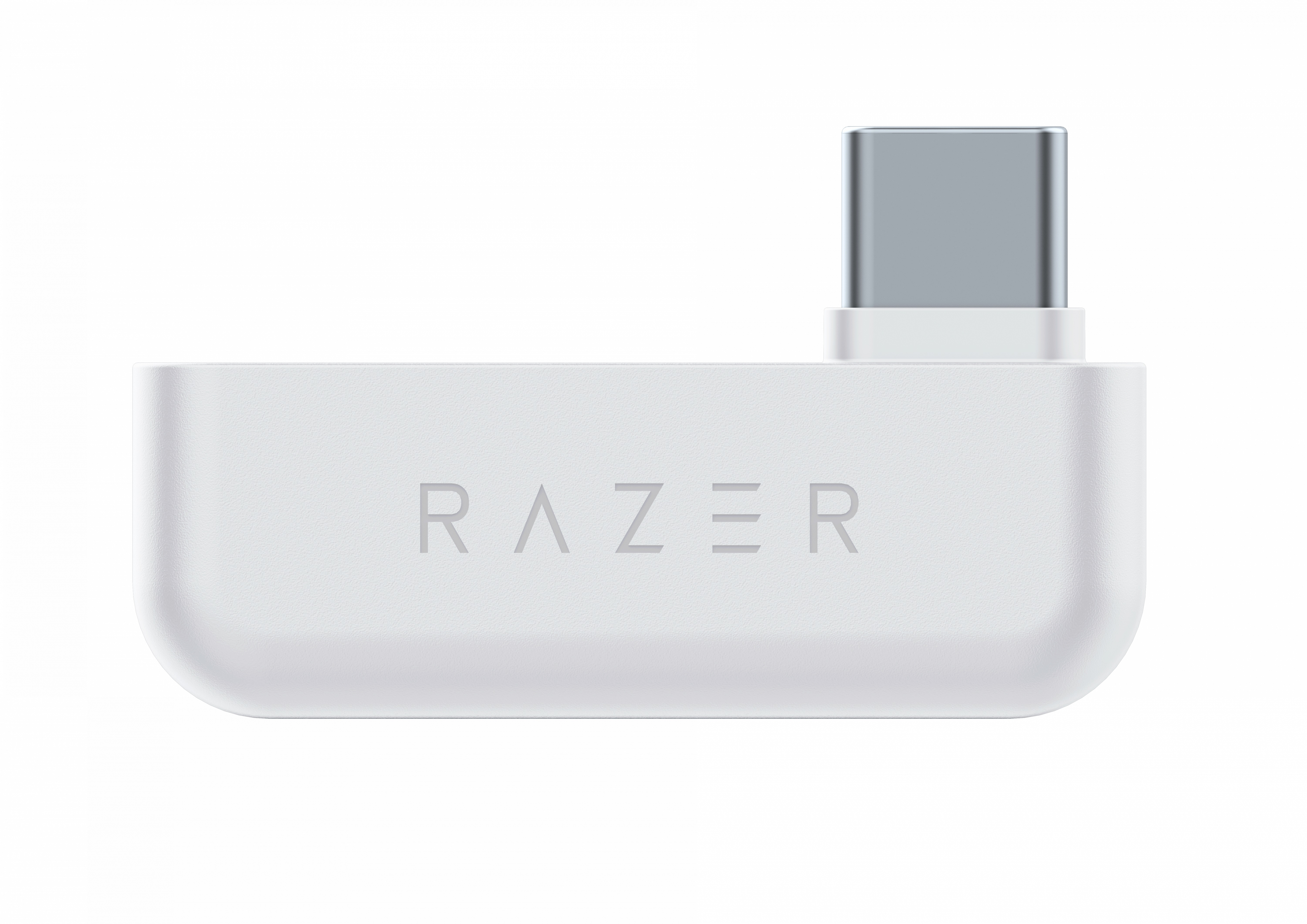 Biały dongle Razer z logo Razer i złączem USB-C.