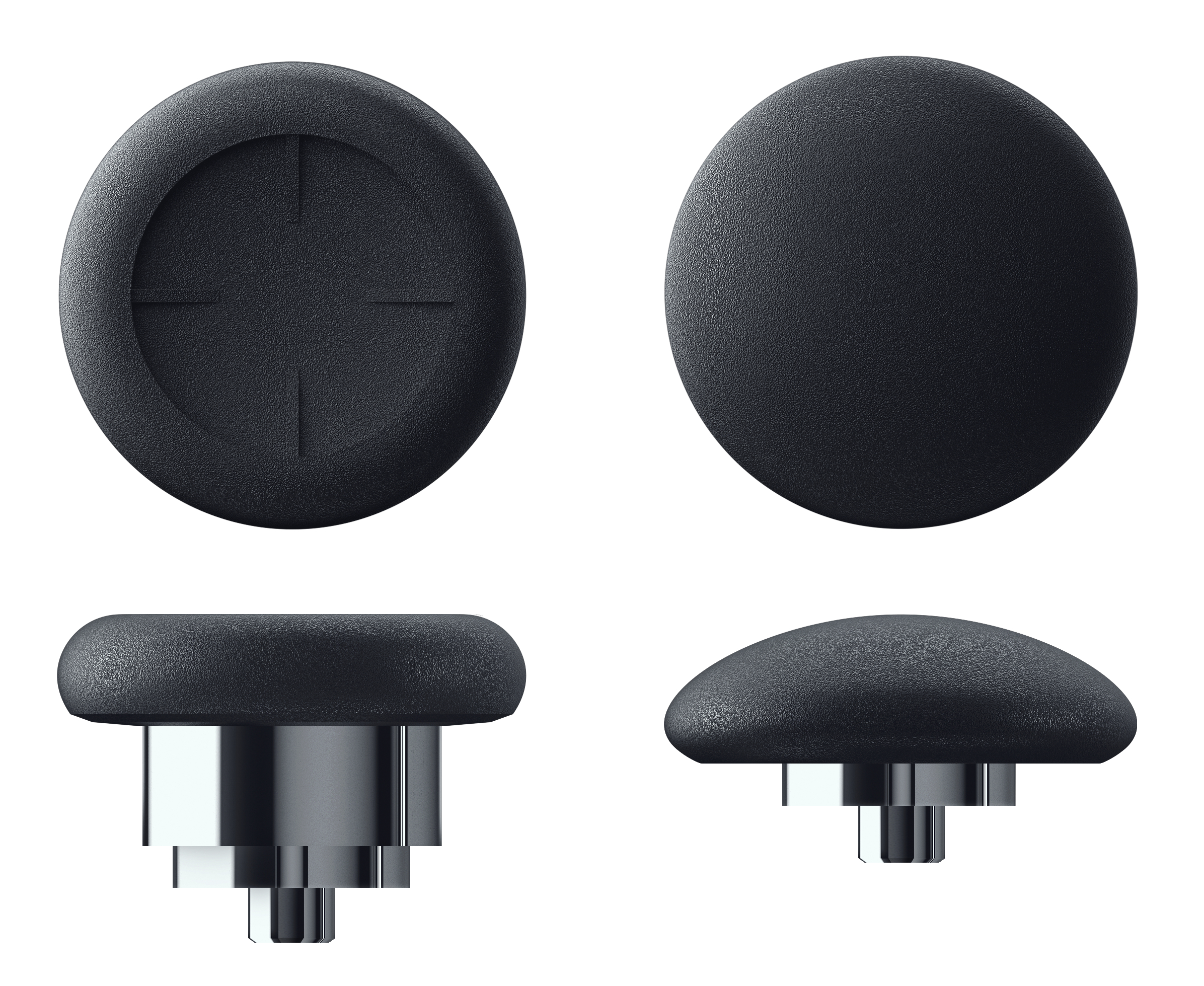Black joystick buttons. Top and side views. White background.