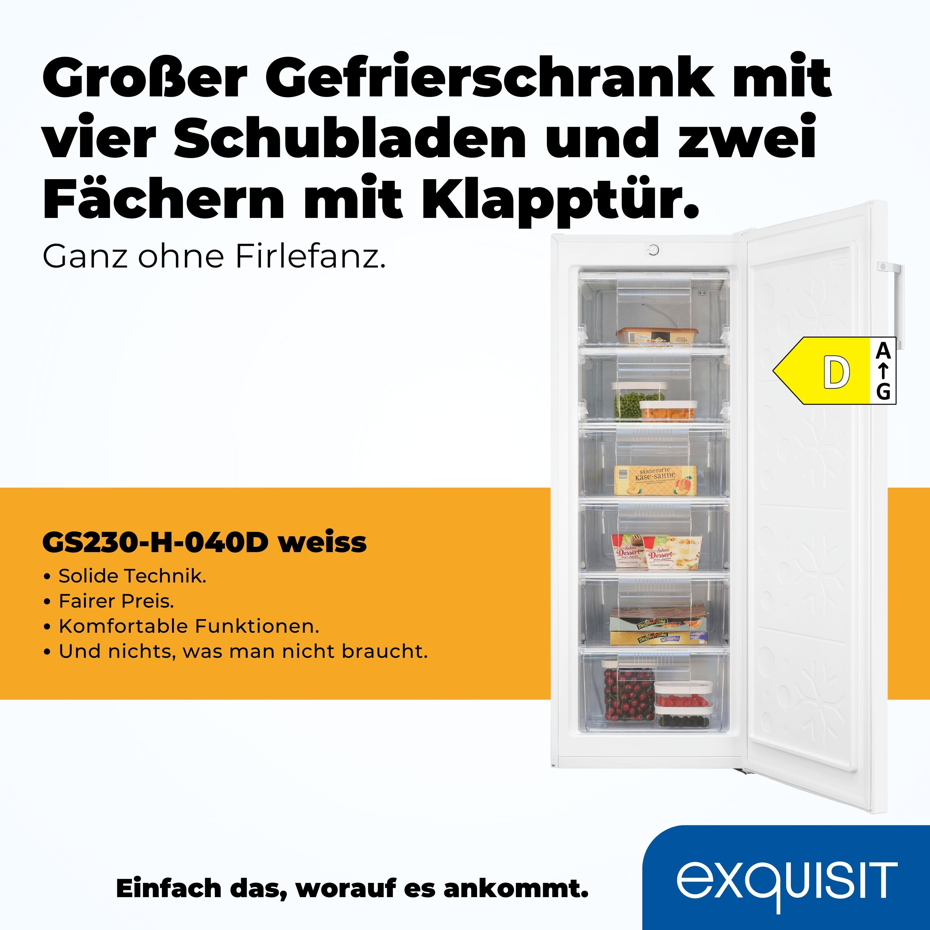 Ein weißer Kühlschrank mit vier Schubladen und zwei Fächern mit Türen. Türen offen.