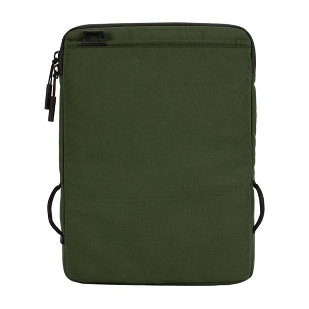 Custodia verde per tablet, con cerniera e manici neri. Verde scuro.