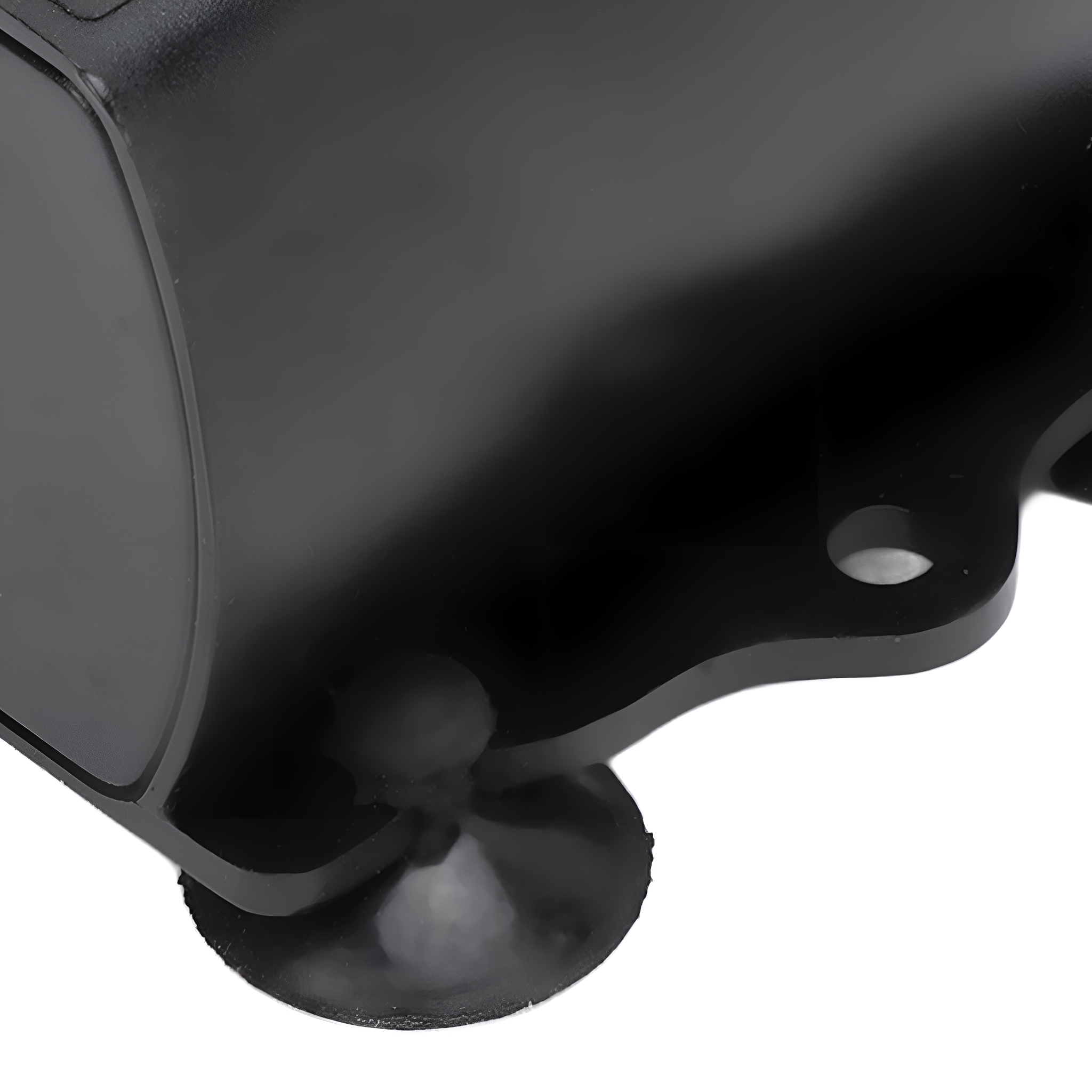 Nahaufnahme eines schwarzen Plastikobjekts mit einem Saugnapf.