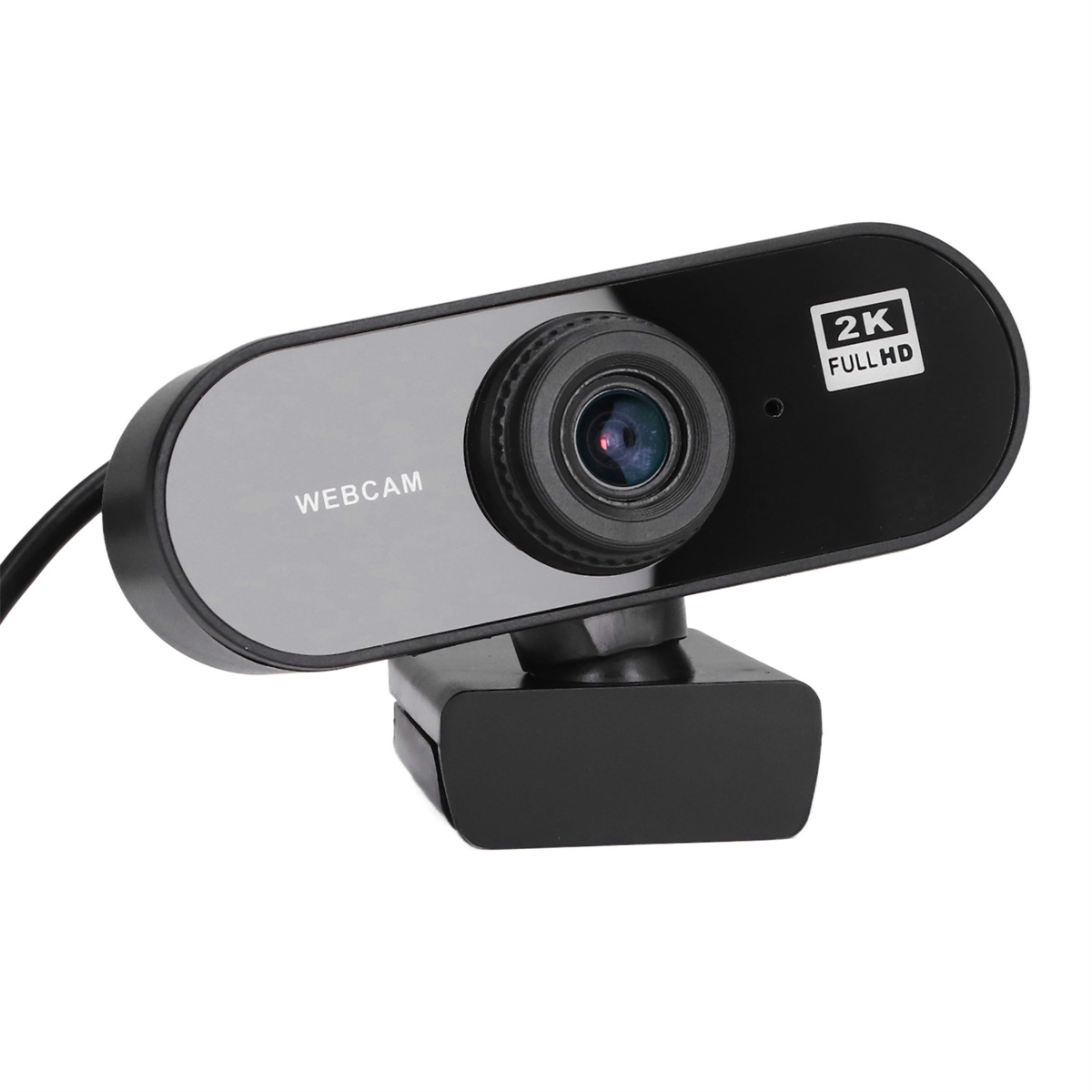Schwarze Webcam mit Linse und dem Text 'WEB CAM' auf weißer Oberfläche.