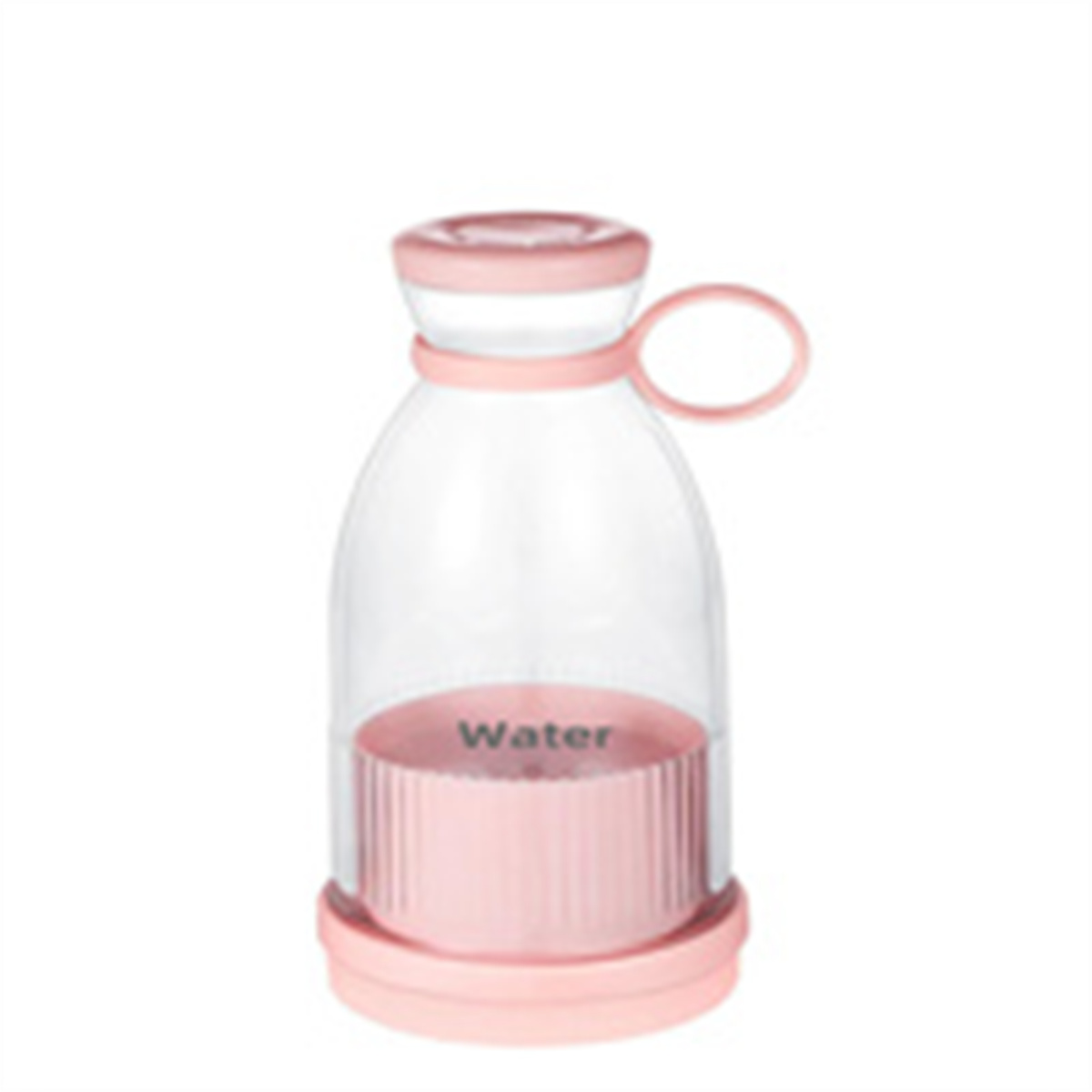 Eine transparente Plastikflasche mit rosa Boden und Deckel. Enthält Wasser.