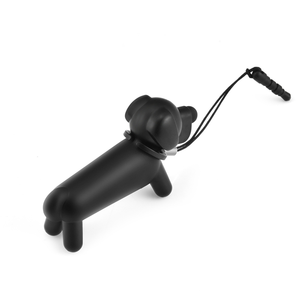 Schwarzer hundeförmiger Telefon-Stylus mit einer Leine.