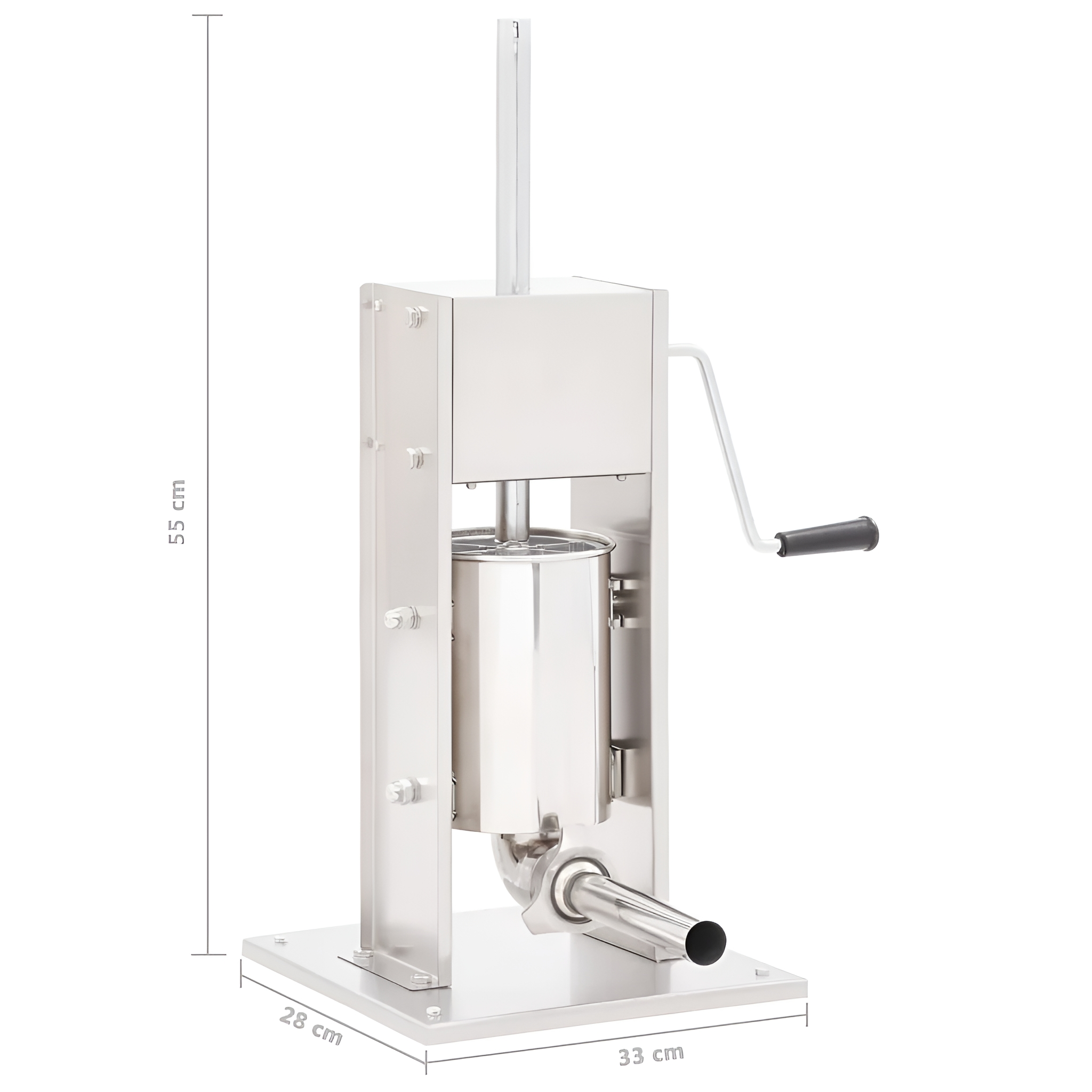 Wurstmachmaschine. Edelstahl, mit Griff, Maße 55cm, 28cm und 33cm.