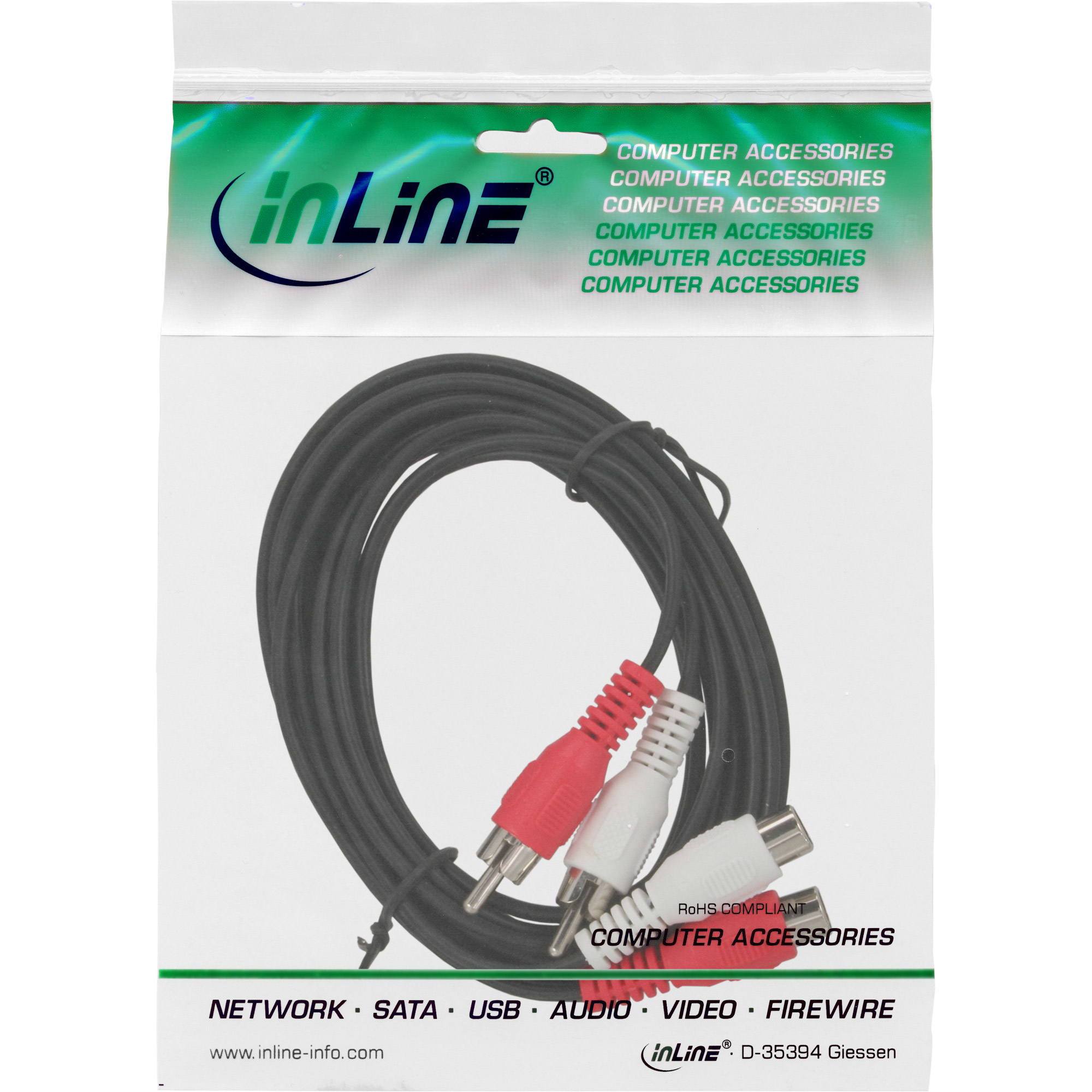 Kabel in einer transparenten Plastiktüte mit Steckern und Text.