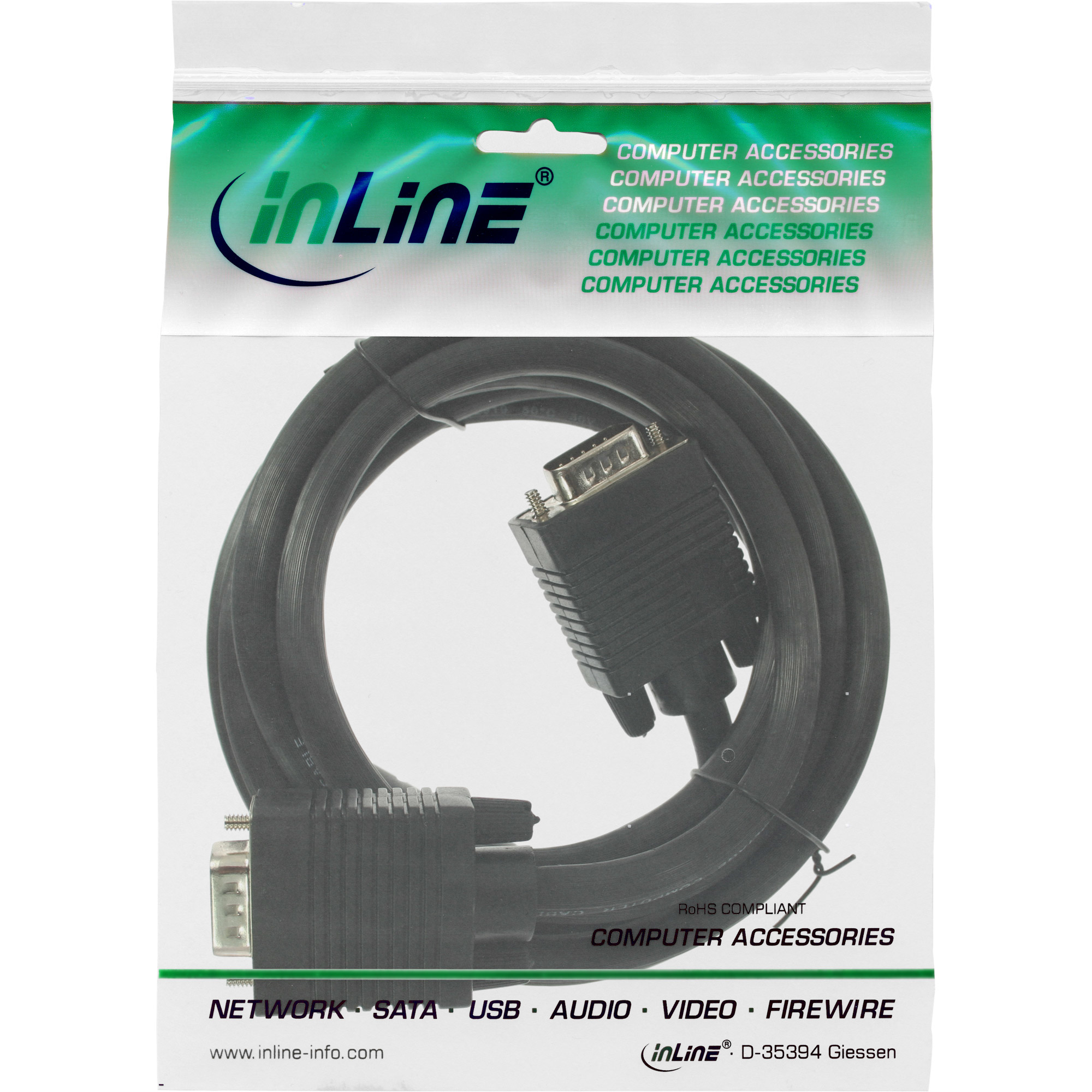 VGA-Kabel in Plastiktüte. Text auf der Tüte.