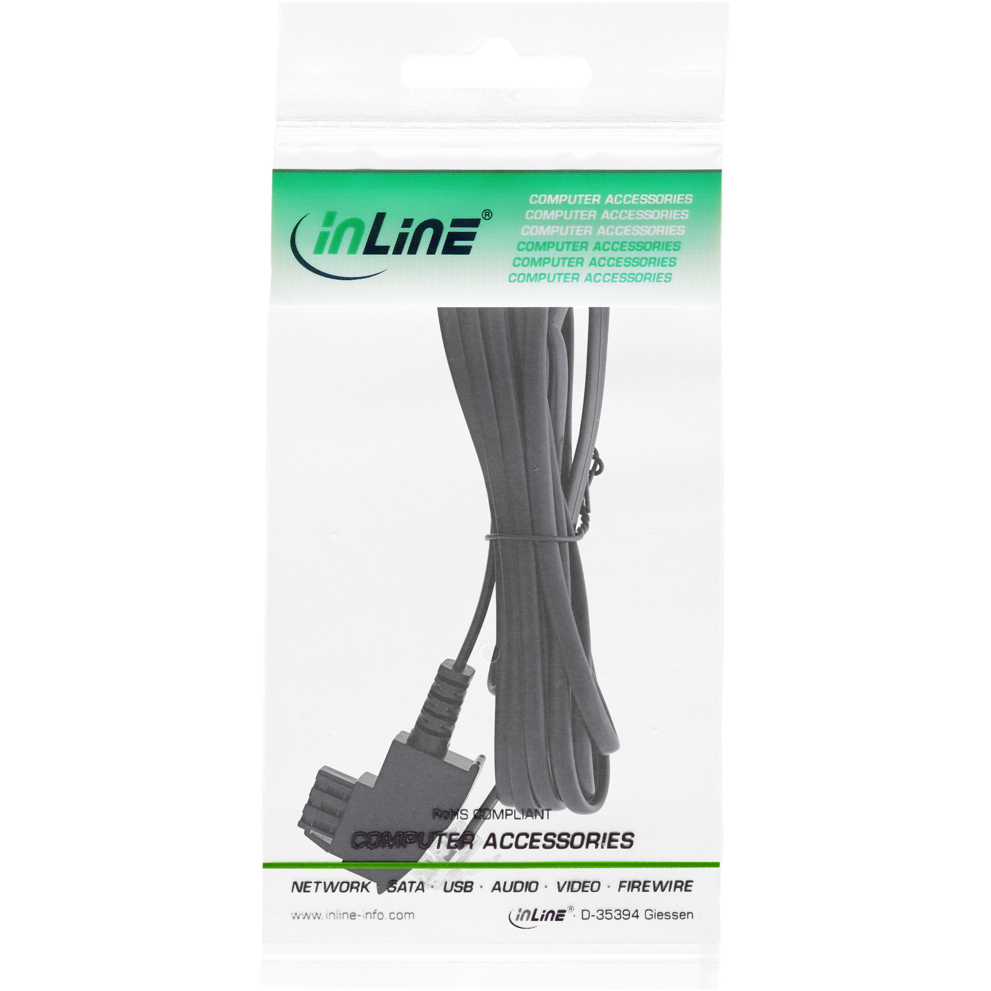 Câble TAE-F 6 Mètres Pour Répartiteur DSL - Mâle TAE-F Vers Western 6P2C - InLine