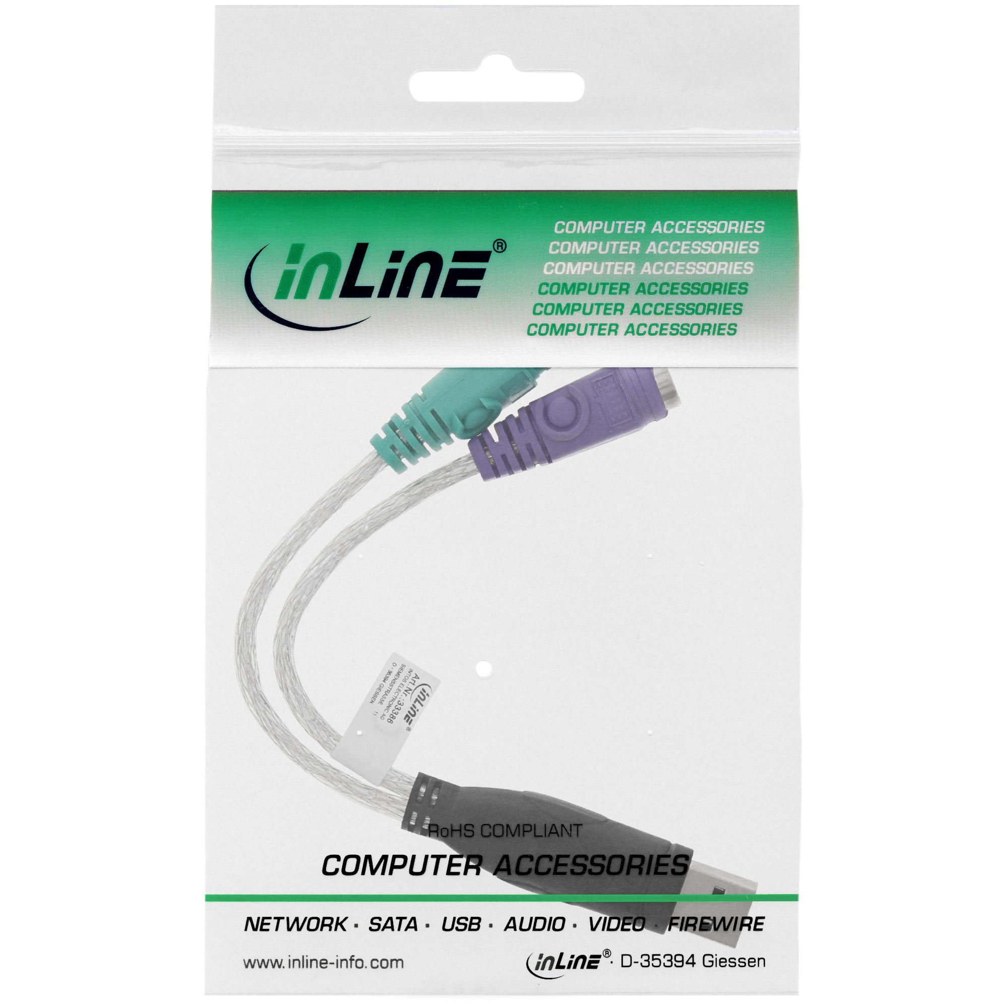 Transparente Plastikverpackung mit einem PS/2-zu-USB-Adapterkabel.
