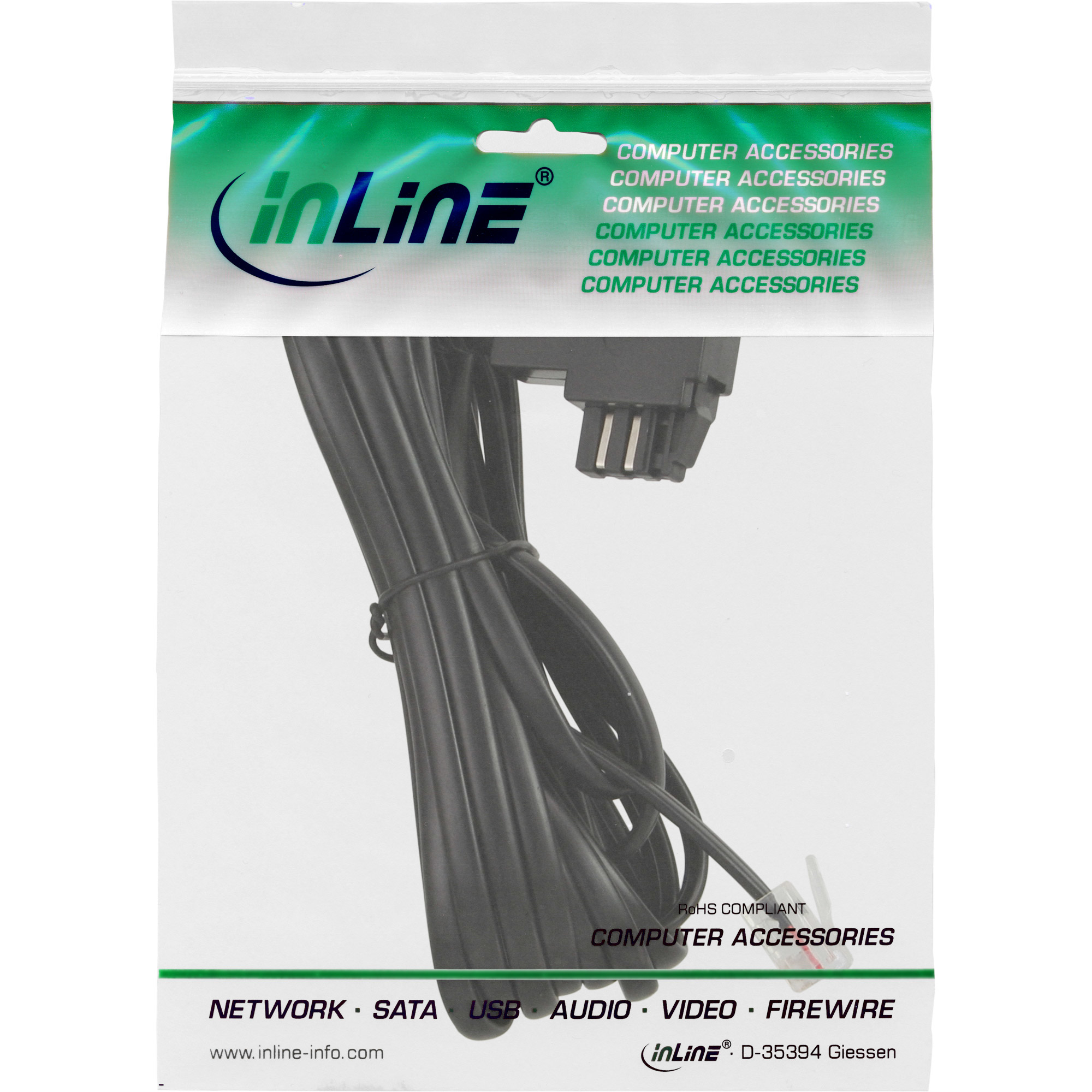 INLINE InLine® TAE-N Anschlusskabel, gebrückt, 3m Kabel Telefon- und WLAN-Kabel TAE, Telefon- und WLAN-Kabel, 3 m