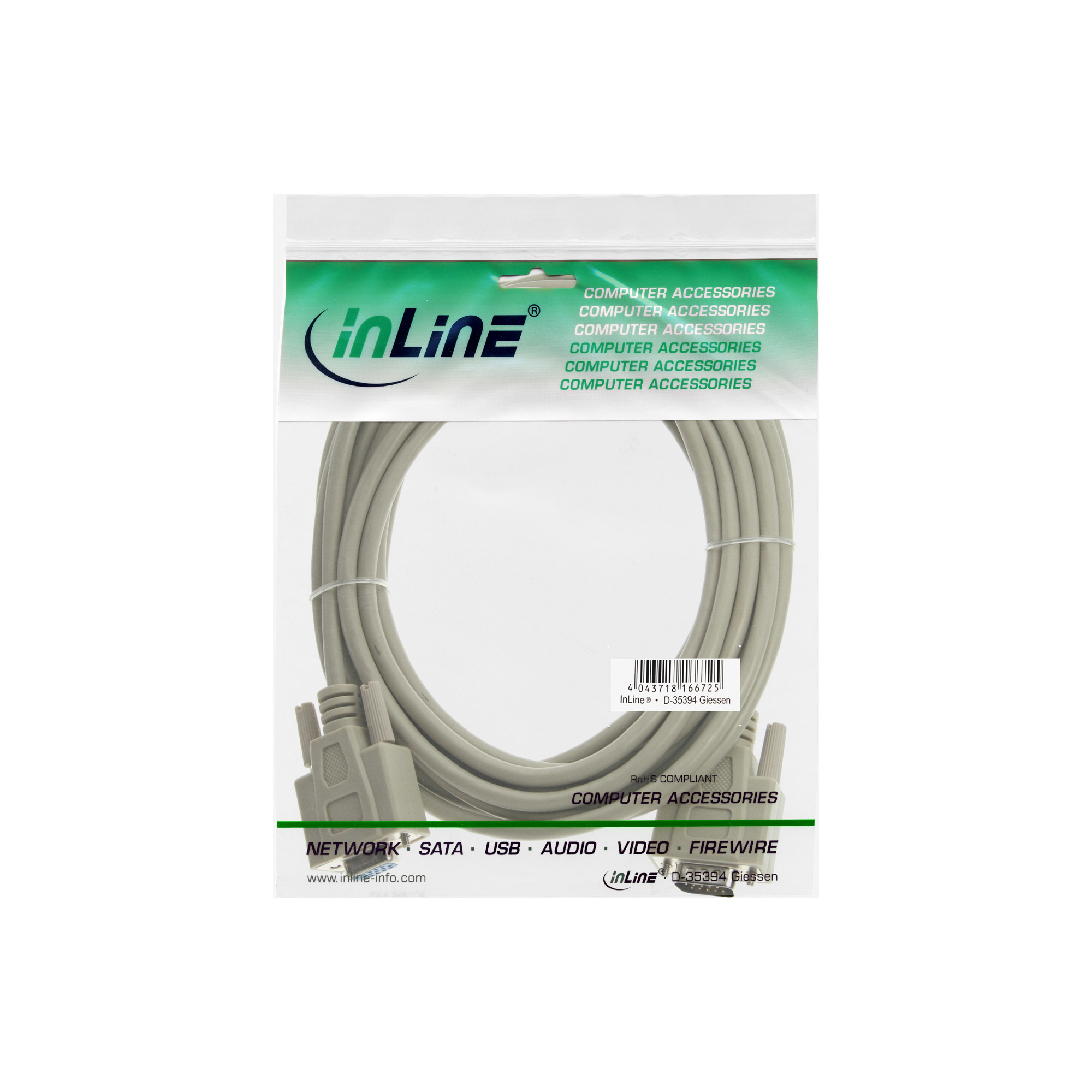 INLINE InLine® VGA Verlängerung, 15pol HD Stecker / Buchse, 5m Kabel Audio- / Videokabel diverse BNC & SVGA / VGA, Beige