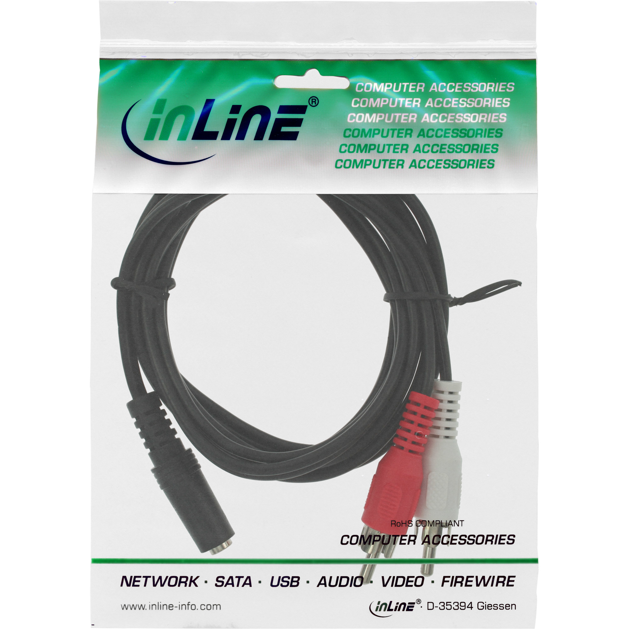 InLine 1 M 2 X Cinch Stecker Auf 3,5 Mm Stecker Stereo Audio Kabel