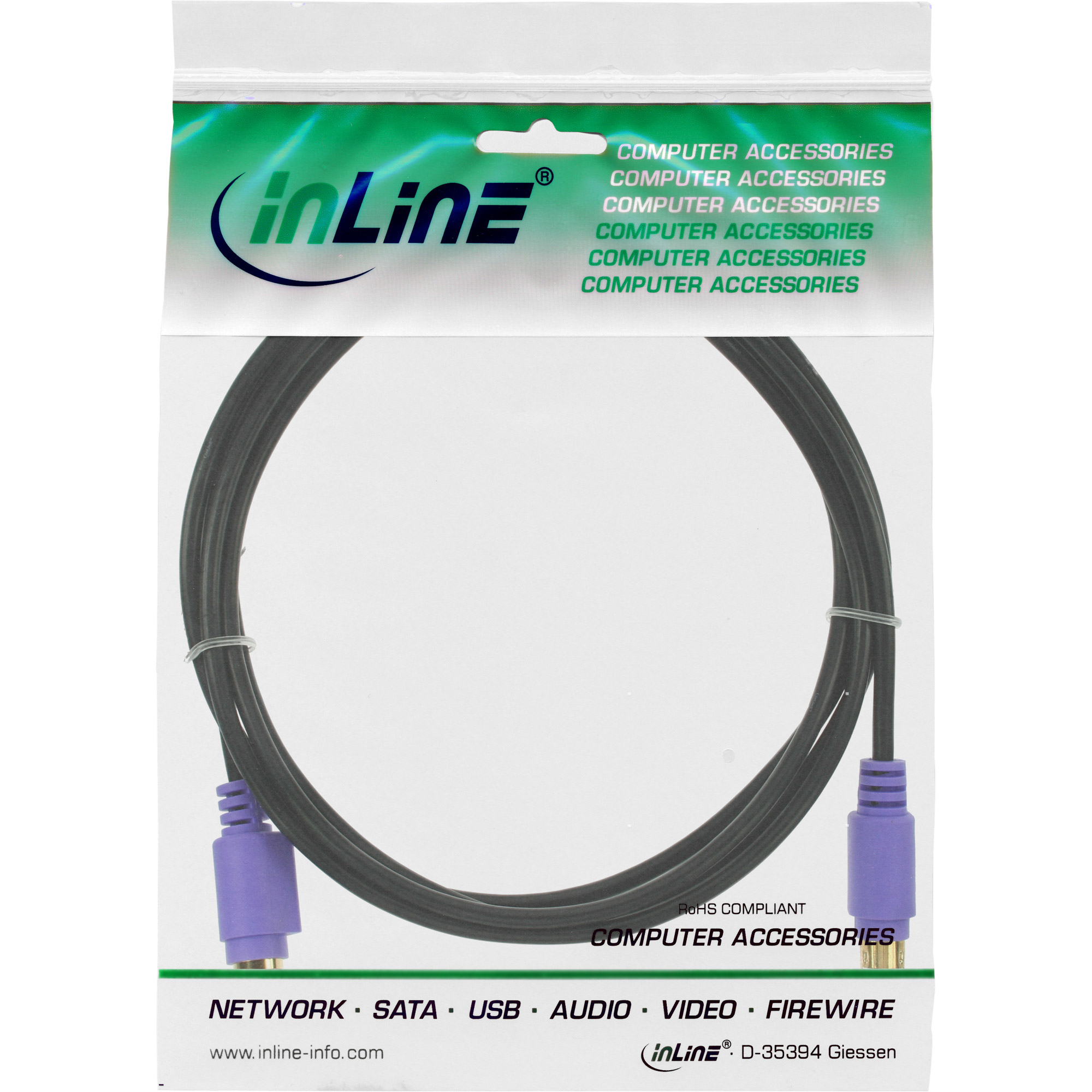 INLINE InLine® PS/2 Verlängerung, Stecker / Buchse, PC99, violette Stecker, PREMIUM, 2m Kabel Serielle, Serielle und parallele Datenübertragung, 2 m