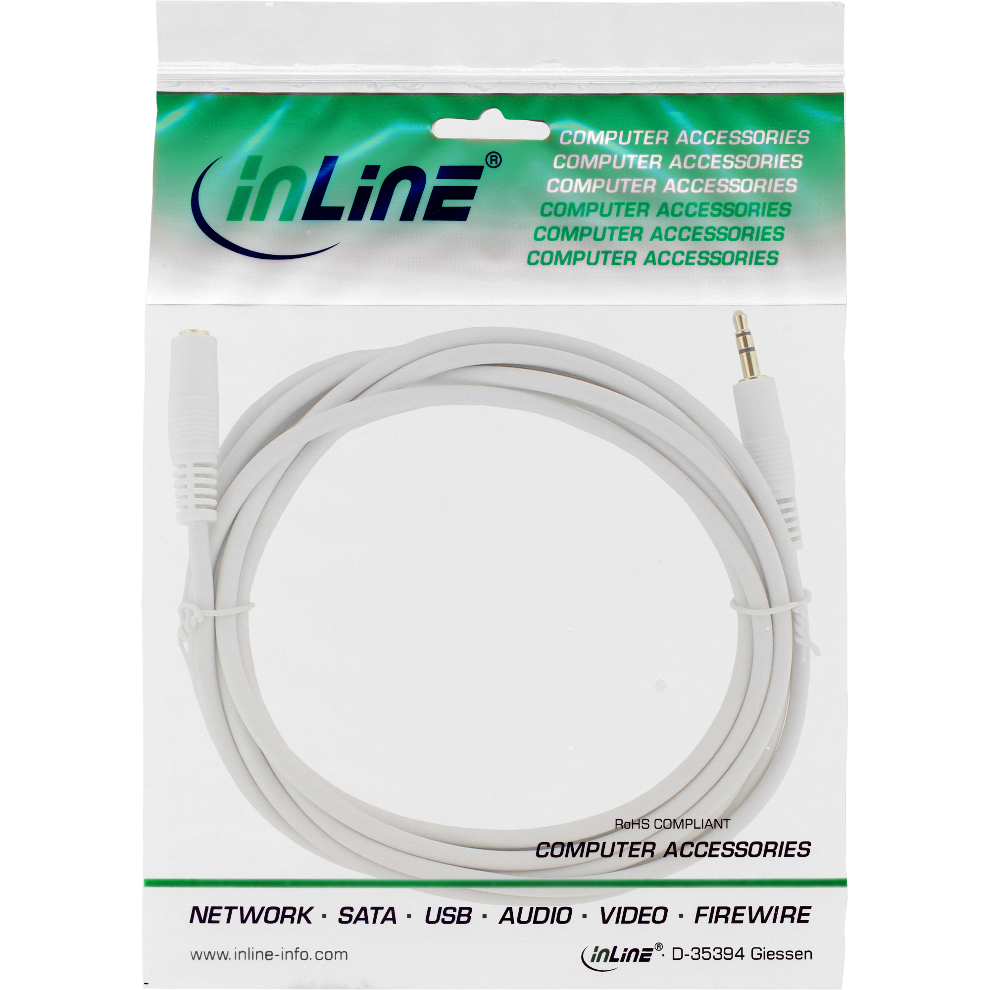INLINE InLine® Klinke Verlängerung, 3,5mm Stecker / Buchse, Stereo weiß / gold, 5m Kabel Audio- / Cinch, Audio- / Videokabel diverse, 5 Meter