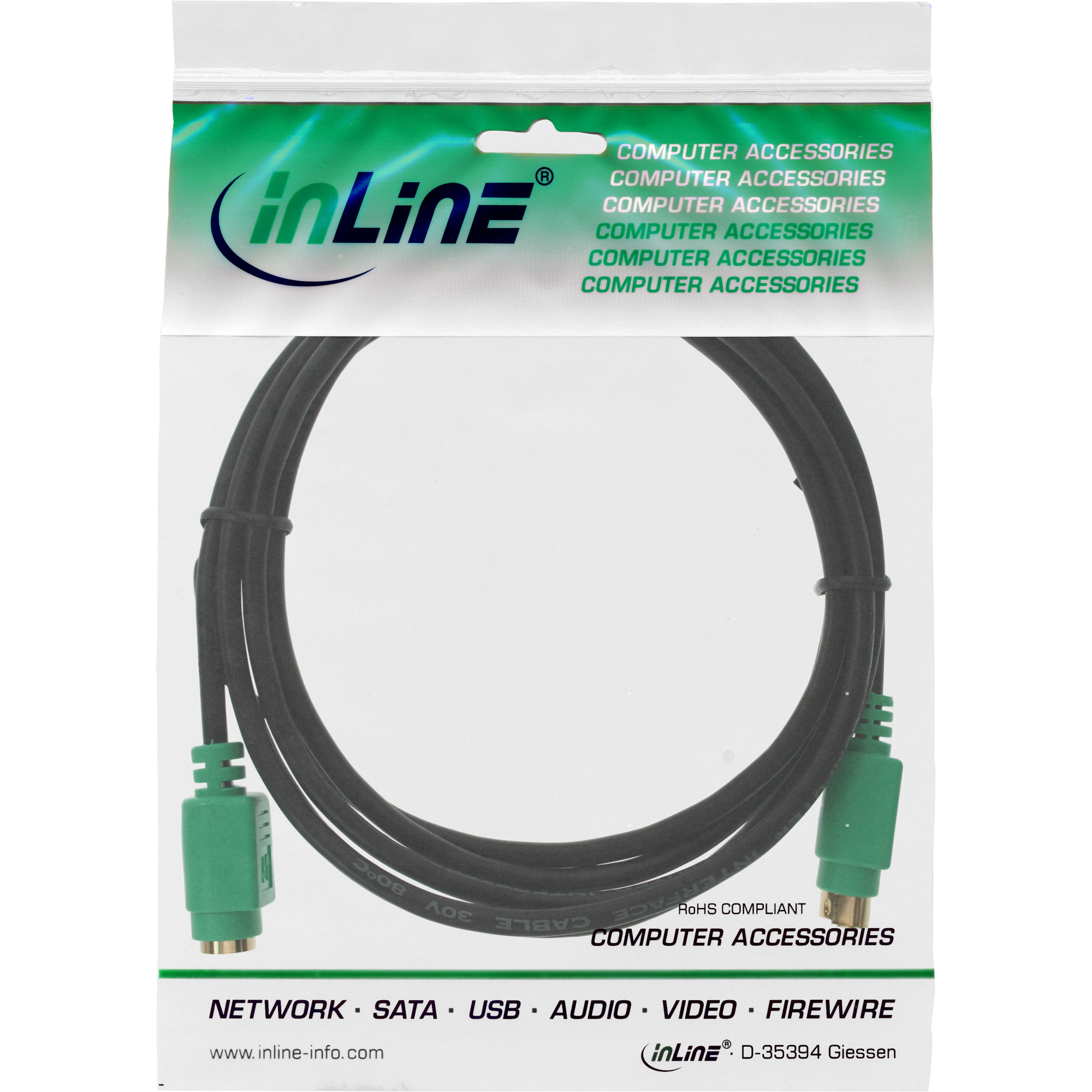 INLINE InLine® PS/2 Verlängerung, Stecker / Buchse, PC99, grüne Stecker, PREMIUM, 2m Kabel Serielle und, Serielle und parallele Datenübertragung, 2 m