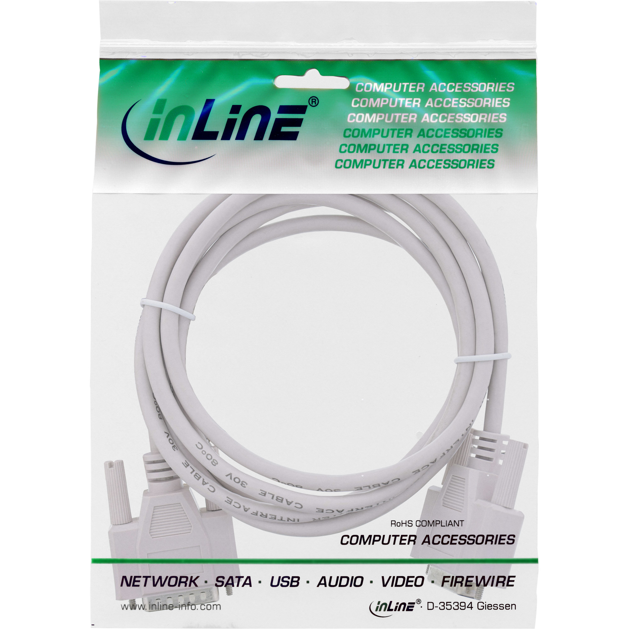 INLINE InLine® Joystickverlängerung, 15pol Stecker / Buchse, 10m, vergossen Kabel Serielle und parallele Seriell / Parallel, White