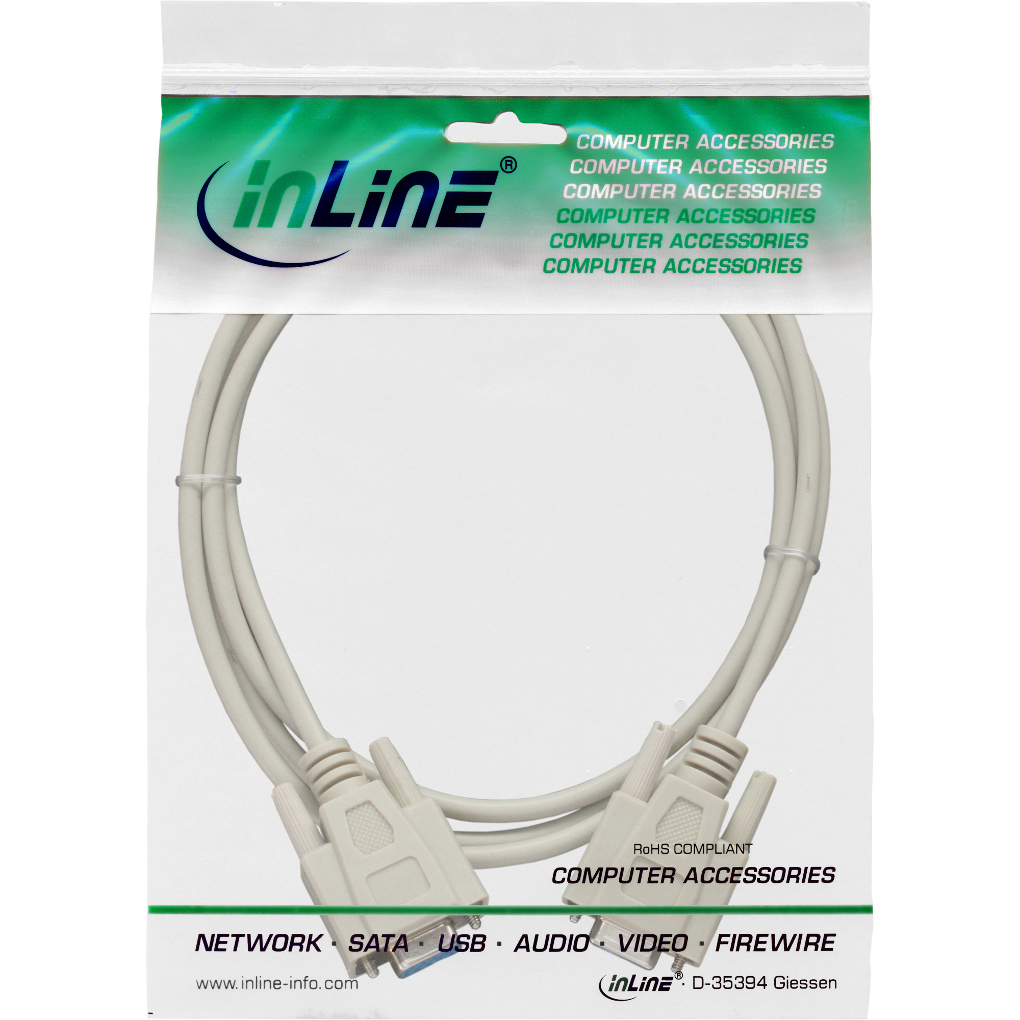 INLINE InLine® Serielles Kabel, 9pol Buchse / Buchse, vergossen, 1:1 belegt, 1,80m Kabel Serielle und Seriell / Parallel, Beige