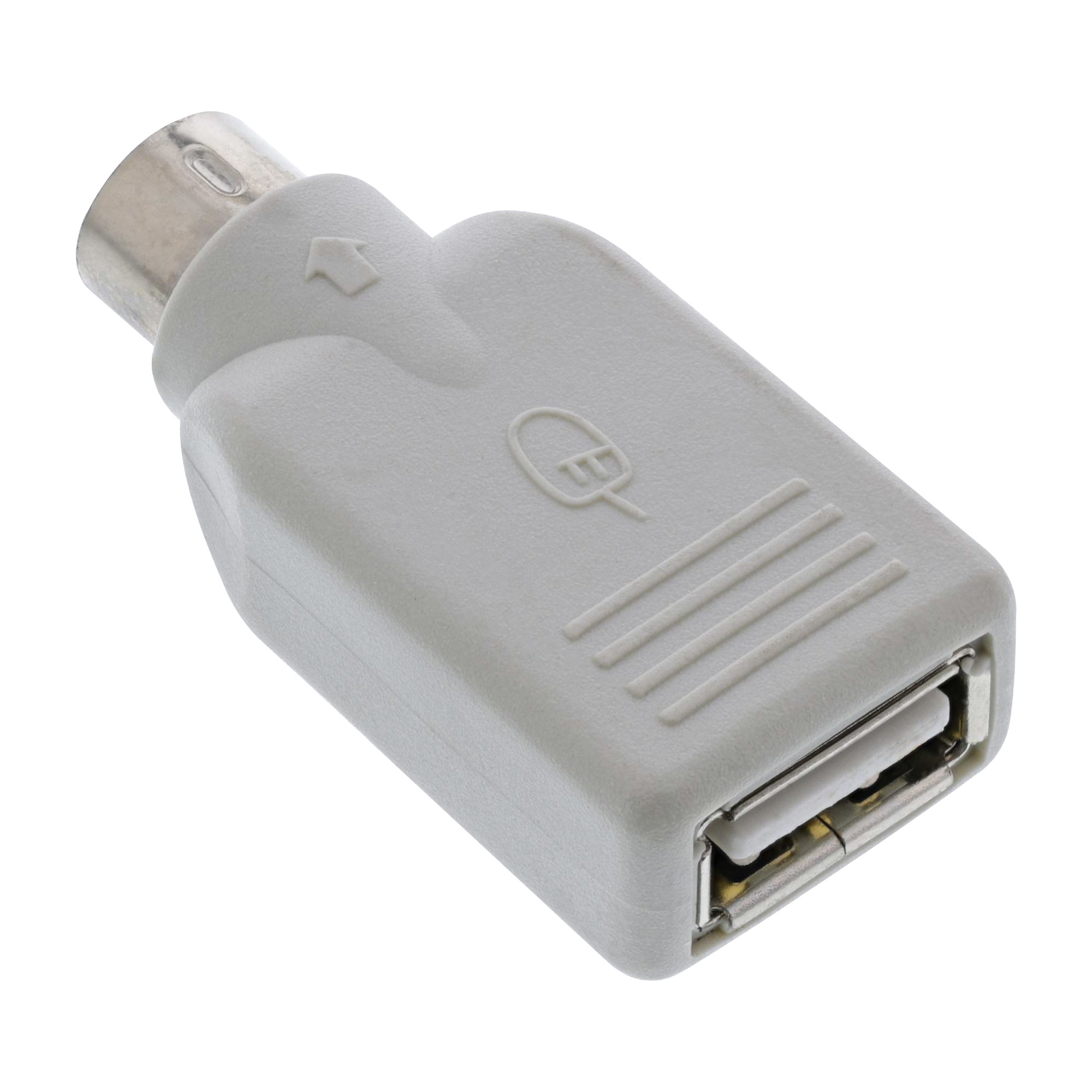 Grauer USB-zu-MIDI-Adapter. USB-A auf einer Seite, ein MIDI-Anschluss auf der anderen.