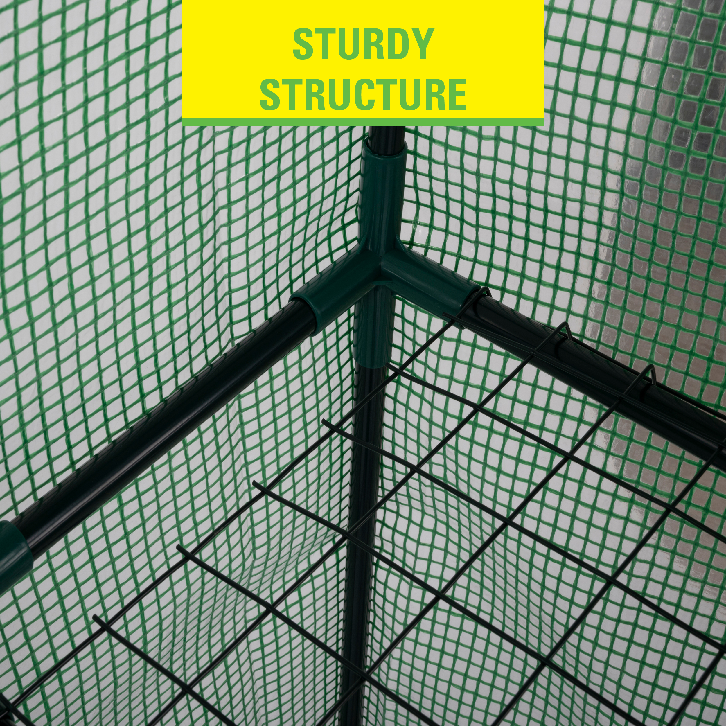Close-up van groene mesh structuur, label voor stevige structuur.