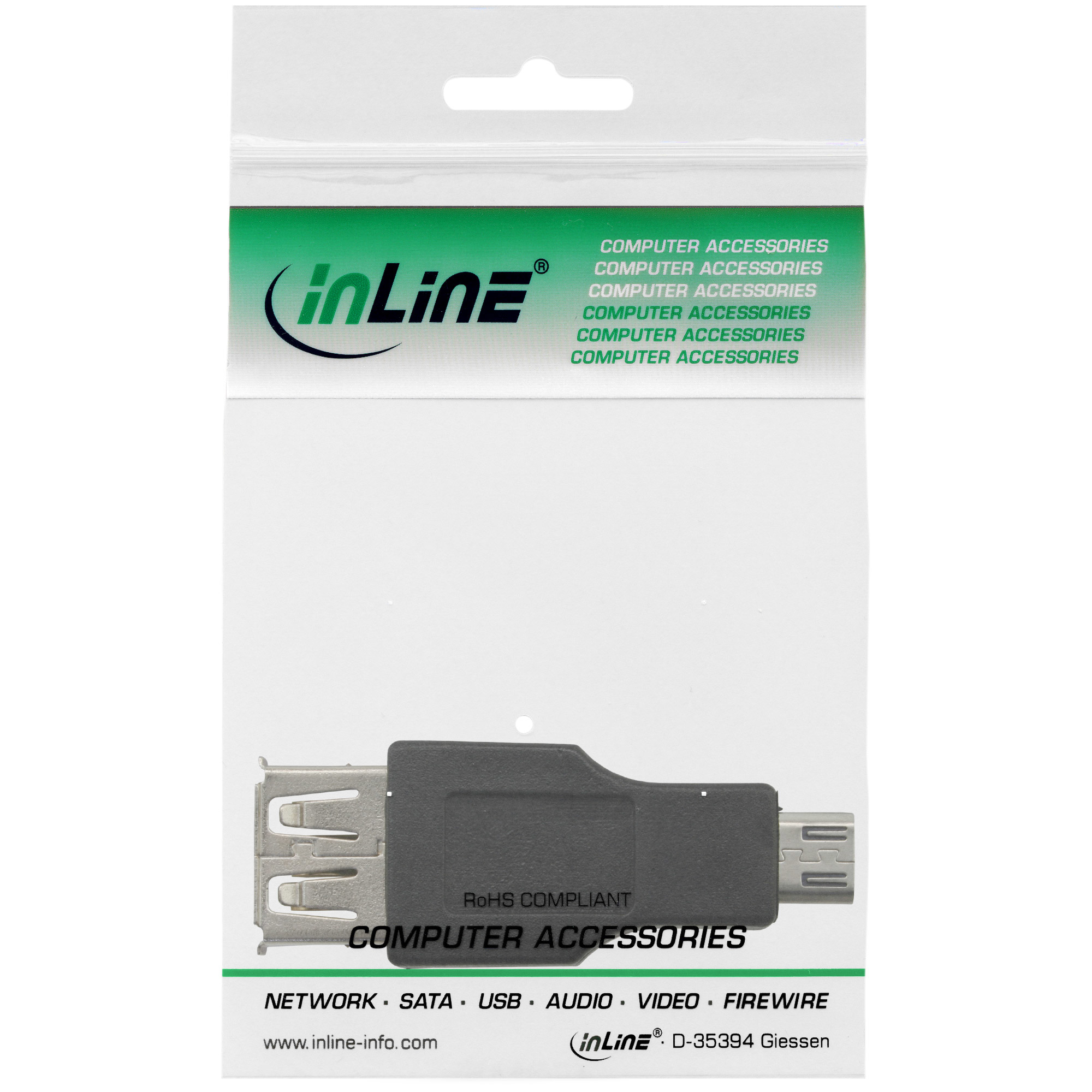 Ein USB-zu-SATA-Adapter, verpackt, mit dem Markennamen 'inLine' sichtbar.