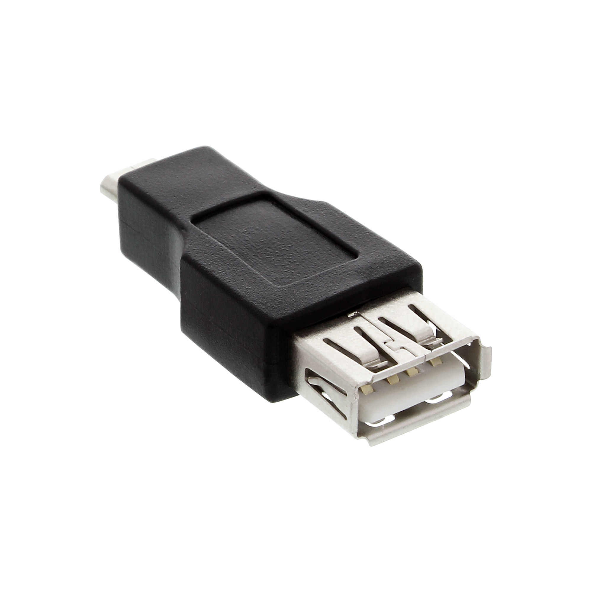 Schwarzer und silberner USB-Adapter. Rechteckige Form mit USB- und kleinem Stecker.