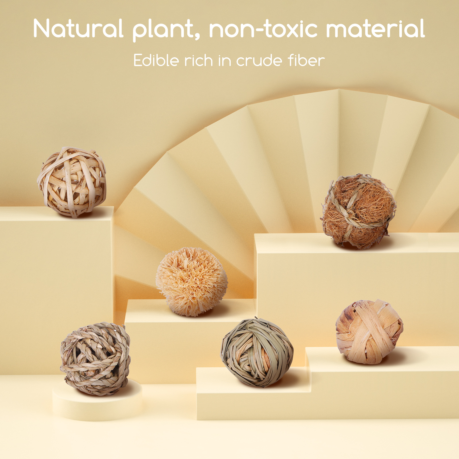 Varios juguetes para gatos. Están hechos de materiales vegetales naturales y no son tóxicos.