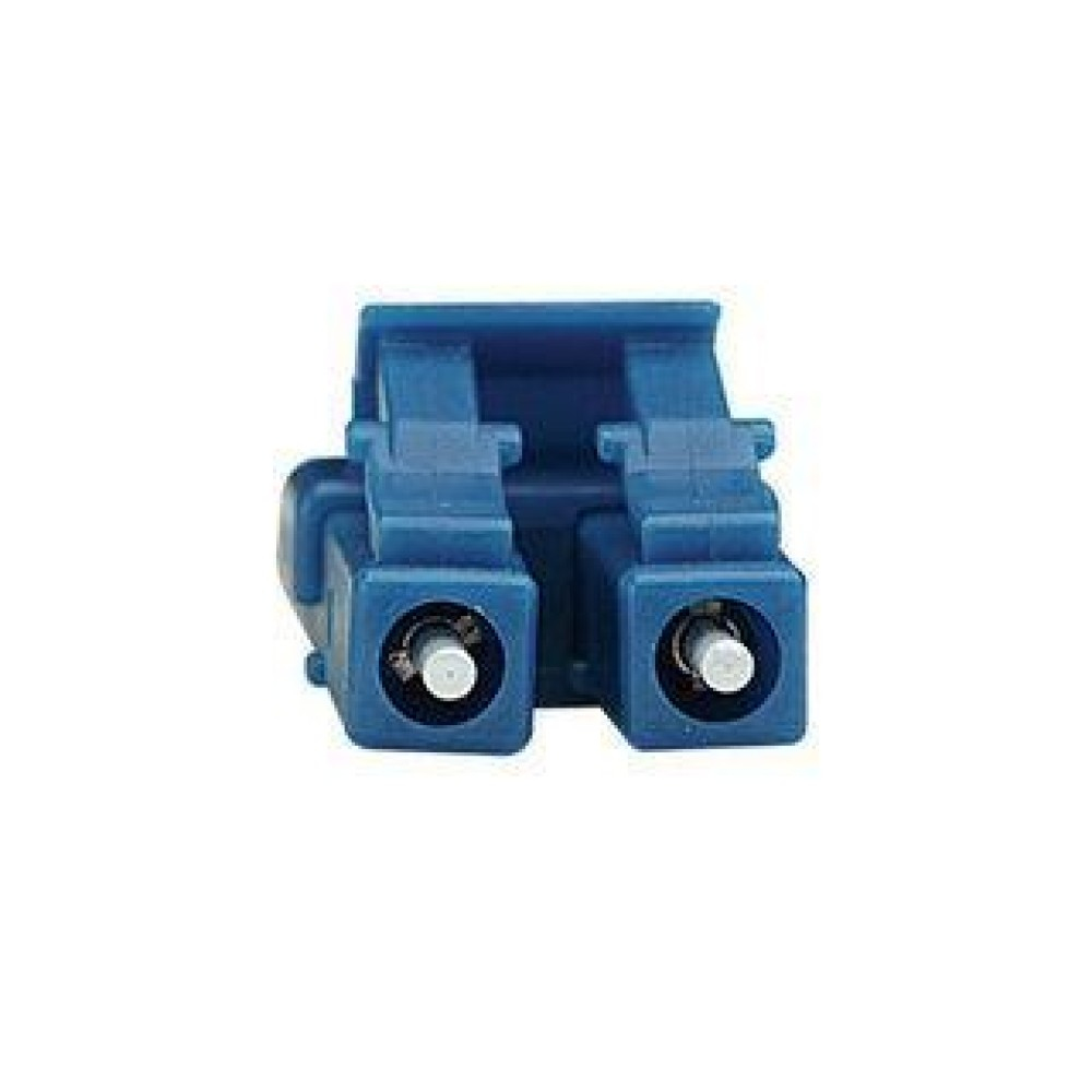 Connettore in plastica blu con due aperture circolari.