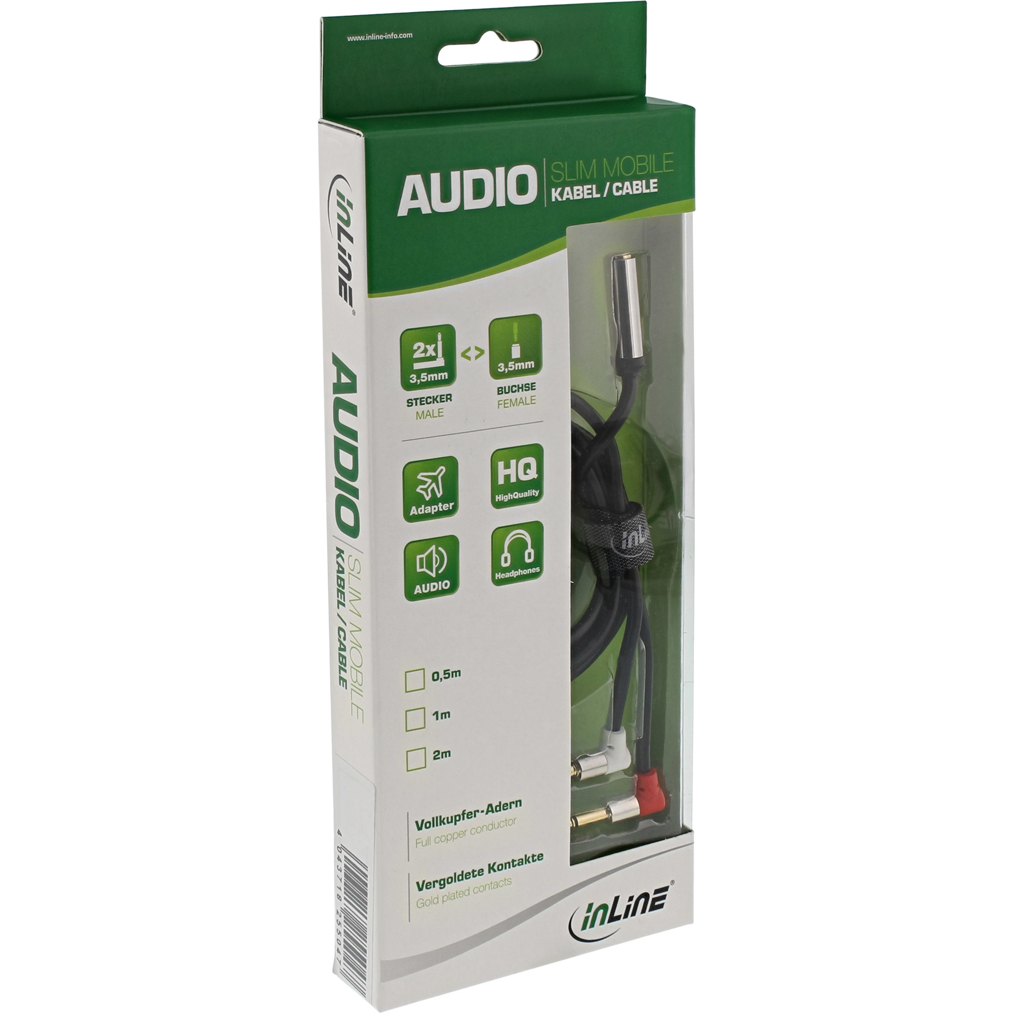 INLINE InLine® Slim Audio Kopfh. Flugz.-Adapterkab., 2x3,5mm ST / 3,5mm BU 3pol., 2m Kabel Audio- / Cinch, Audio- / Videokabel diverse, 2 Meter