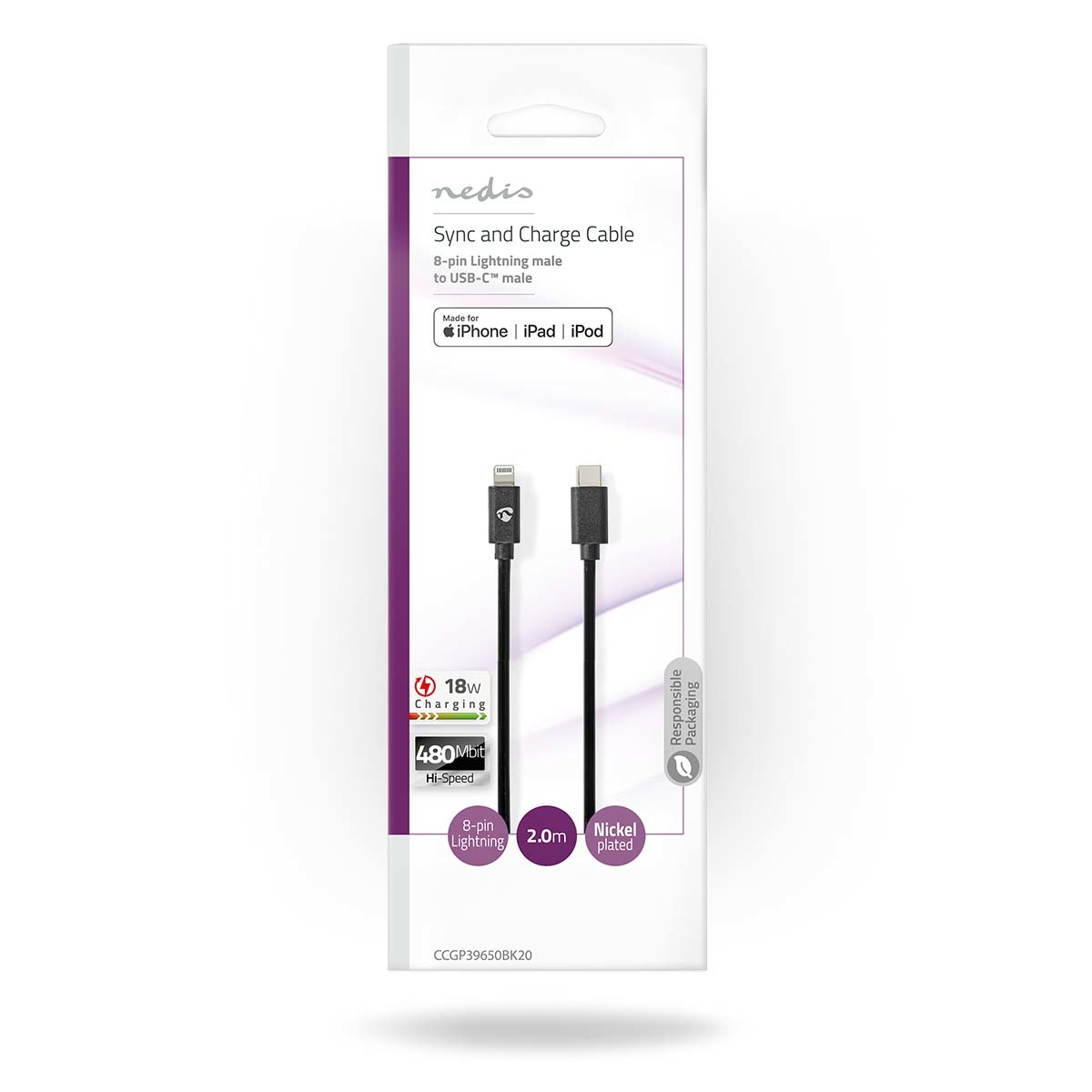 Eine weiße Verpackung mit einem Sync- und Ladekabel.