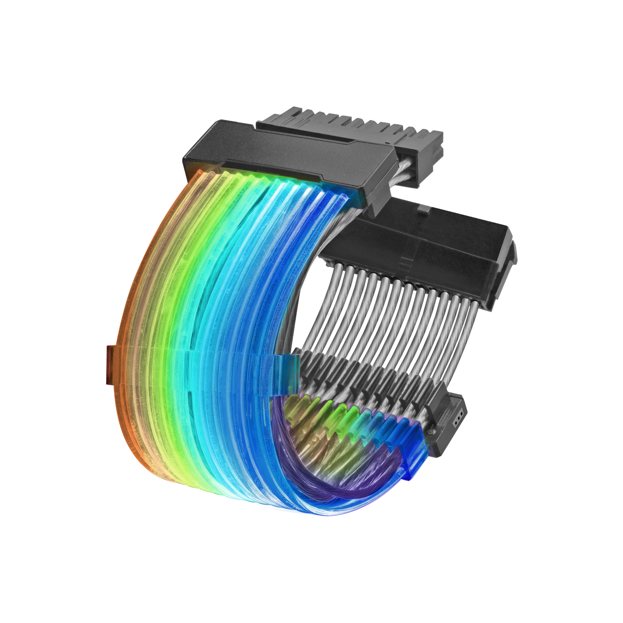 Cavo PC arcobaleno con connettori neri.