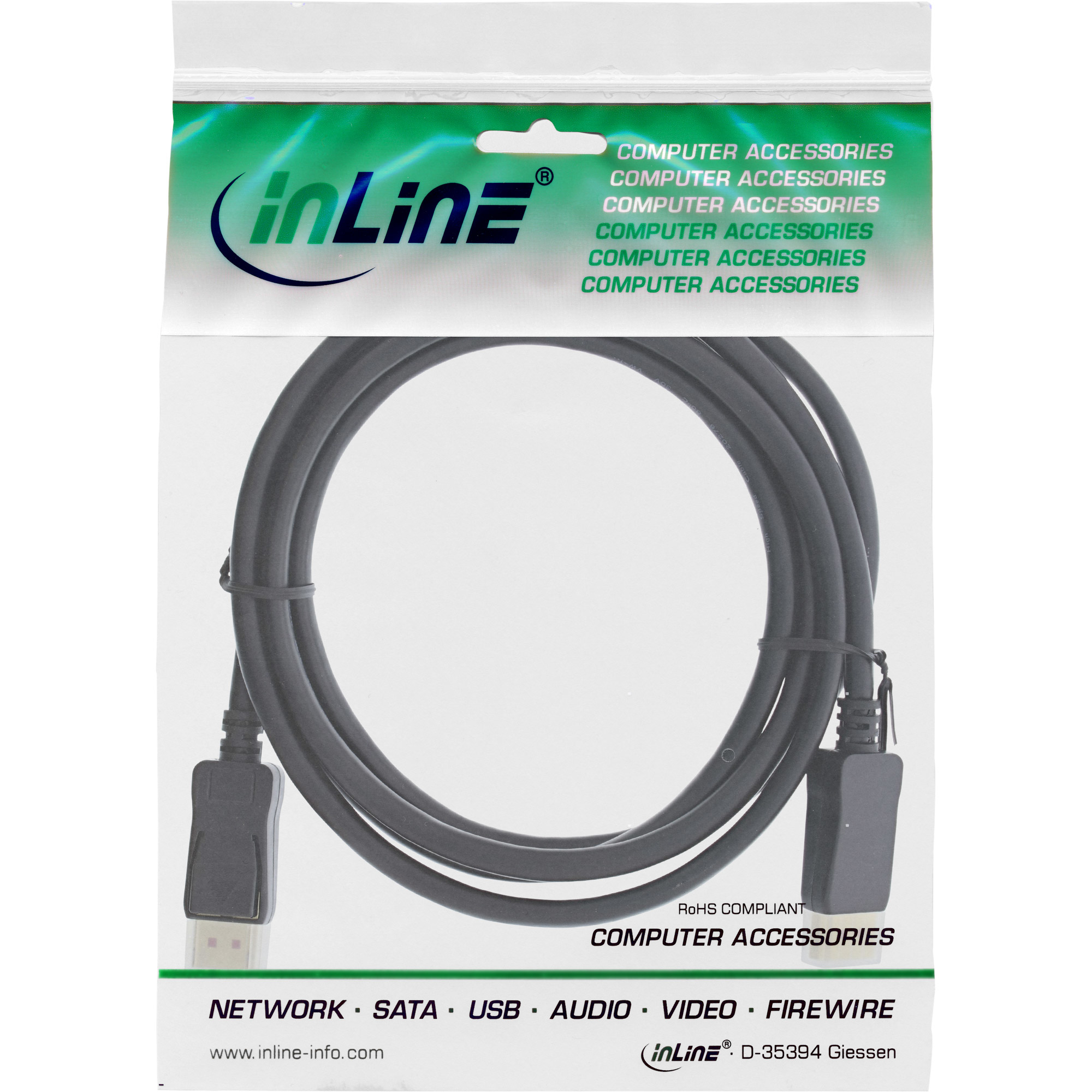 Un pacchetto contenente un cavo USB nero.