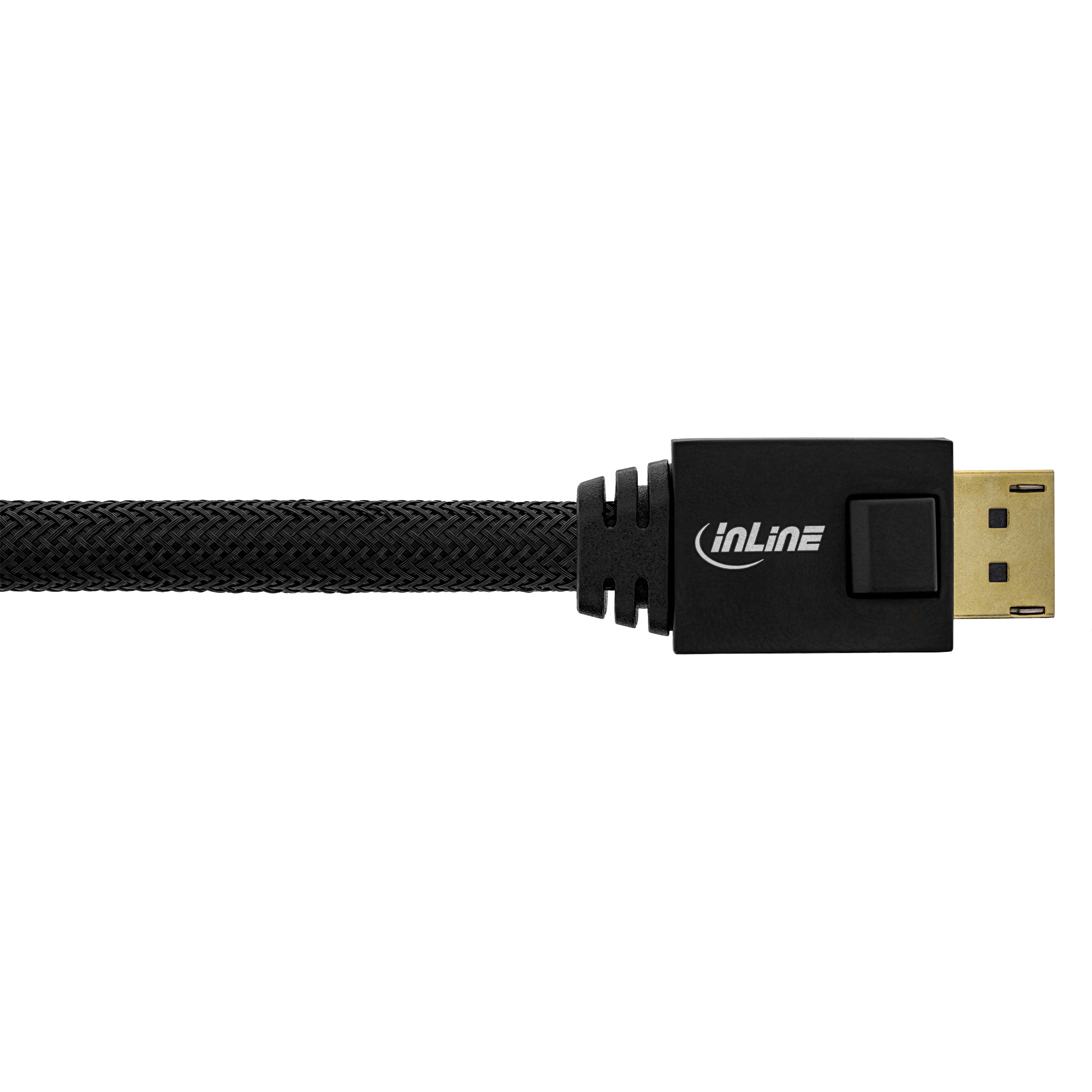 Schwarzes DisplayPort-Kabel mit geflochtener Textur.