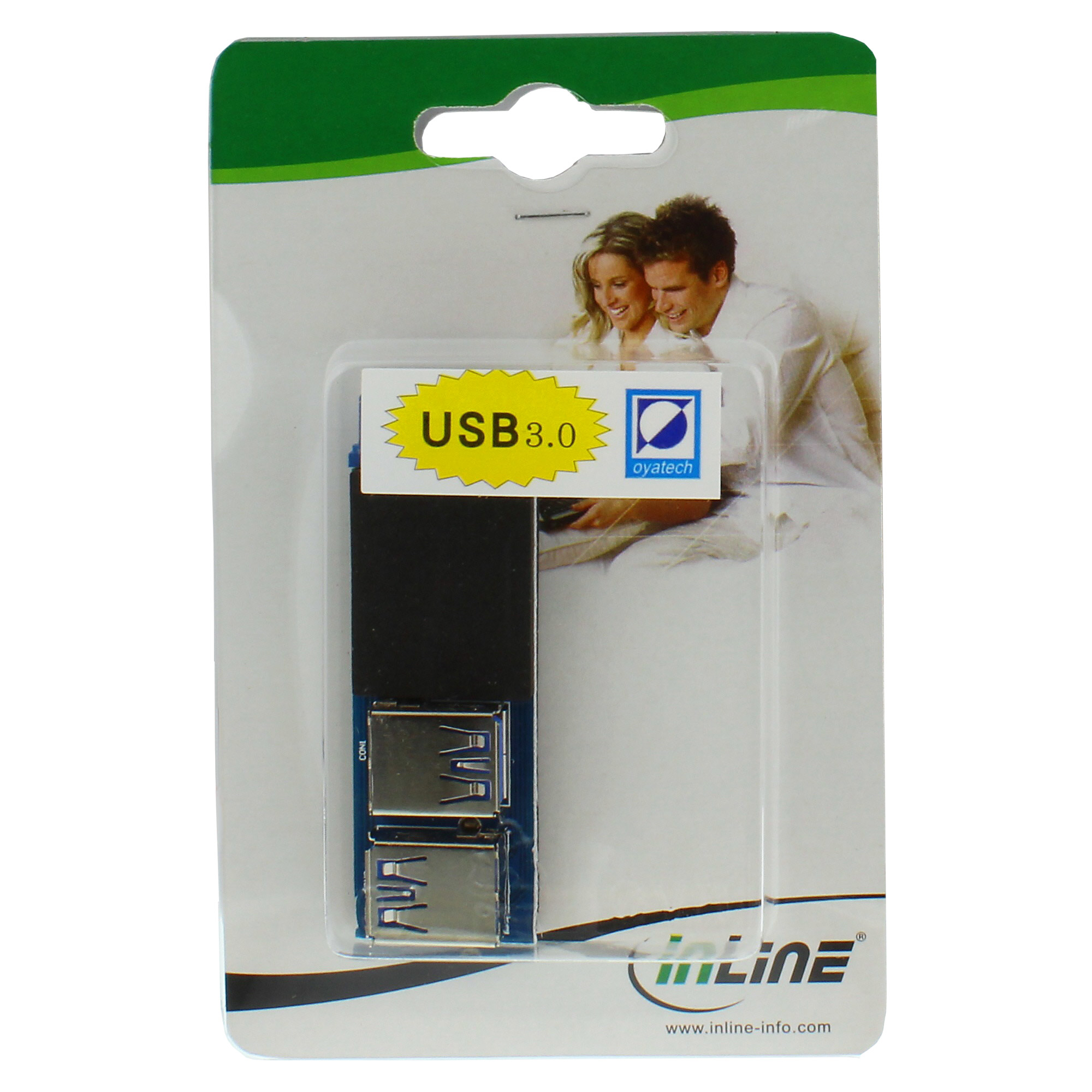 Scheda adattatore USB 3.0 in confezione con la foto di una coppia.