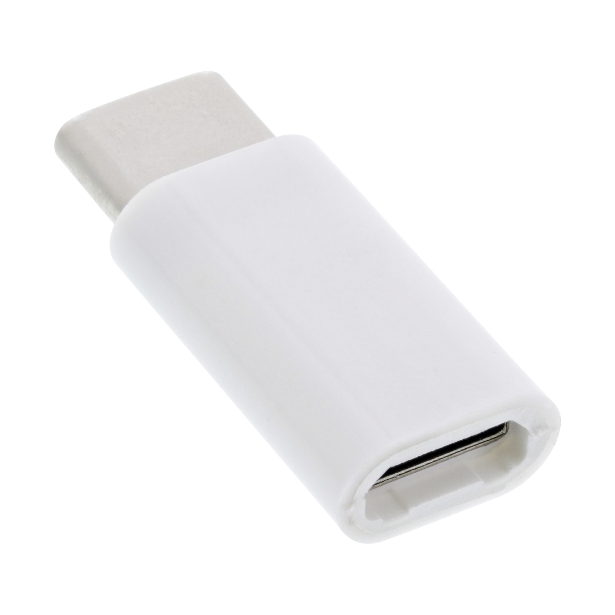 Weißer USB-C-Adapter mit silbernem Stecker.