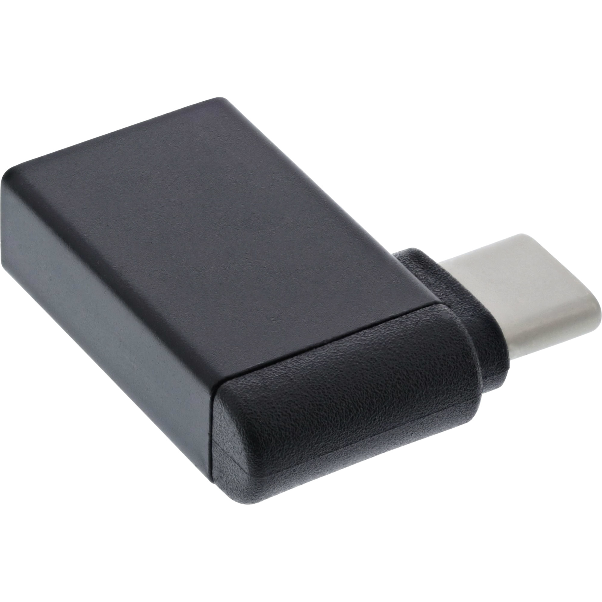 Ein schwarzer USB-C-Adapter. Er hat einen rechteckigen Körper und einen USB-C-Anschluss.