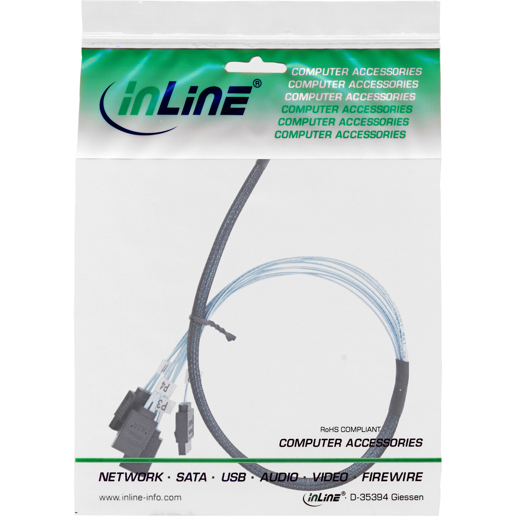 INLINE InLine® Slim SAS Kabel, SFF-8654 4i zu 4x SATA 7-pin, 12Gb/s, 0,5m Kabel Interne SAS, SAS, 0,5 m