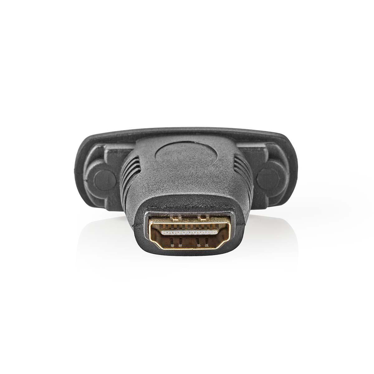 Ein schwarzer HDMI-Adapter mit einem goldfarbenen Anschluss. Der Adapter ist nach vorne gerichtet.