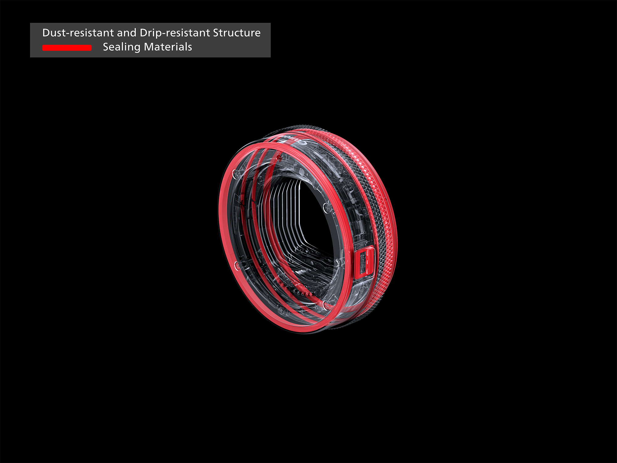 Ein roter Dichtungsring mit staub- und tropfwassergeschützter Struktur.